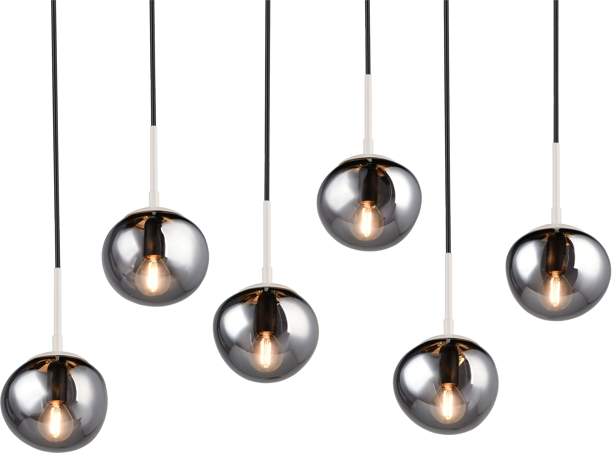 s.Oliver Pendelleuchte »ANJELLA, Hängelampe exkl 6x E14 max 10W, in warm grey + smoke Glas«, 6 flammig, Leuchtmittel E14 | Leuchtmittel wechselbar, mit mundgeblasenen Glas Lampenschirmen in rauchgrau, 150 x 90 x 30 cm