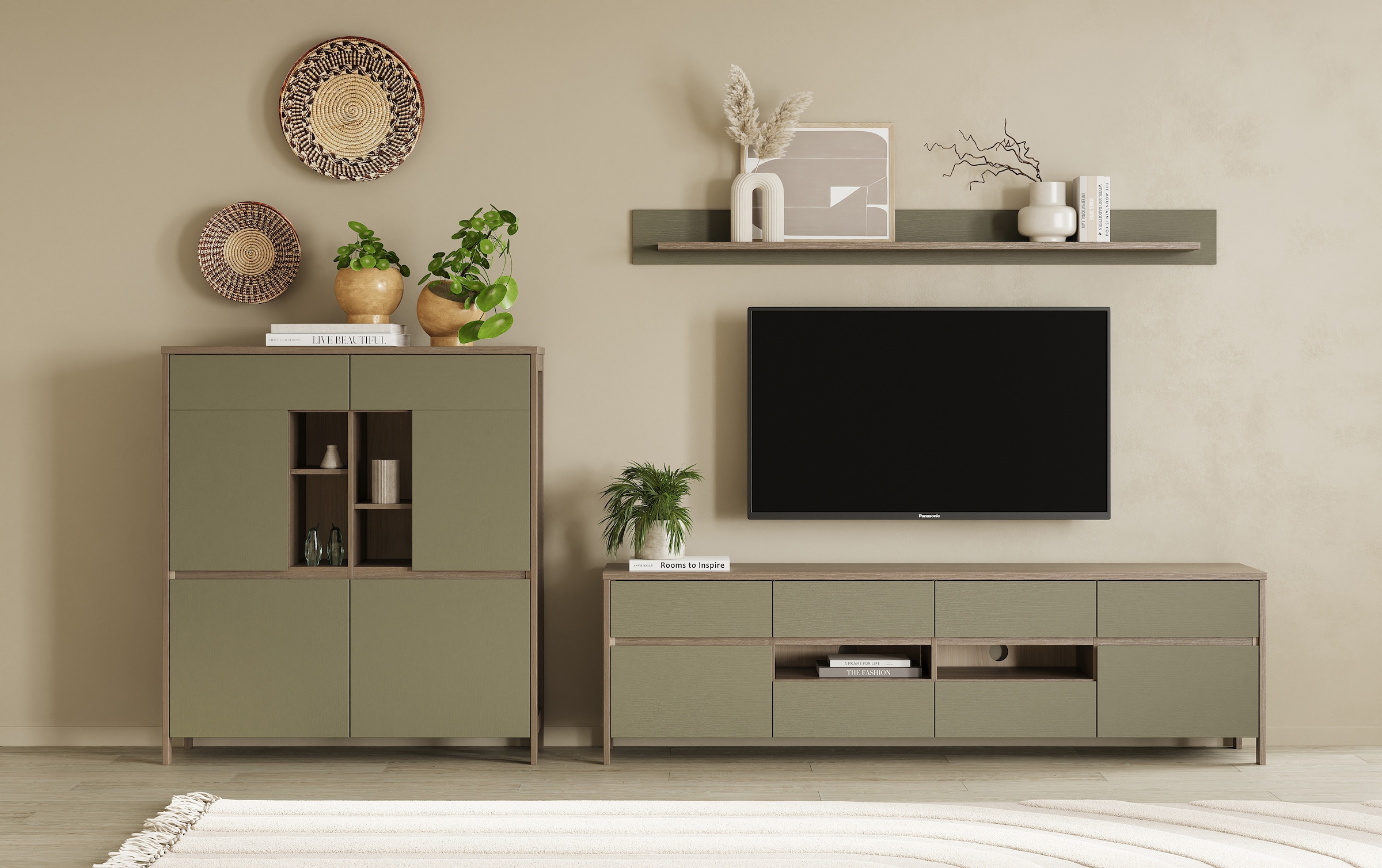 Home affaire Highboard »Stranda, moderner Schrank, Stauraumelement im Scandic-Style«, elegante Rahmenoptik, ausreichend Stauraum, vielseitig einsetzbar