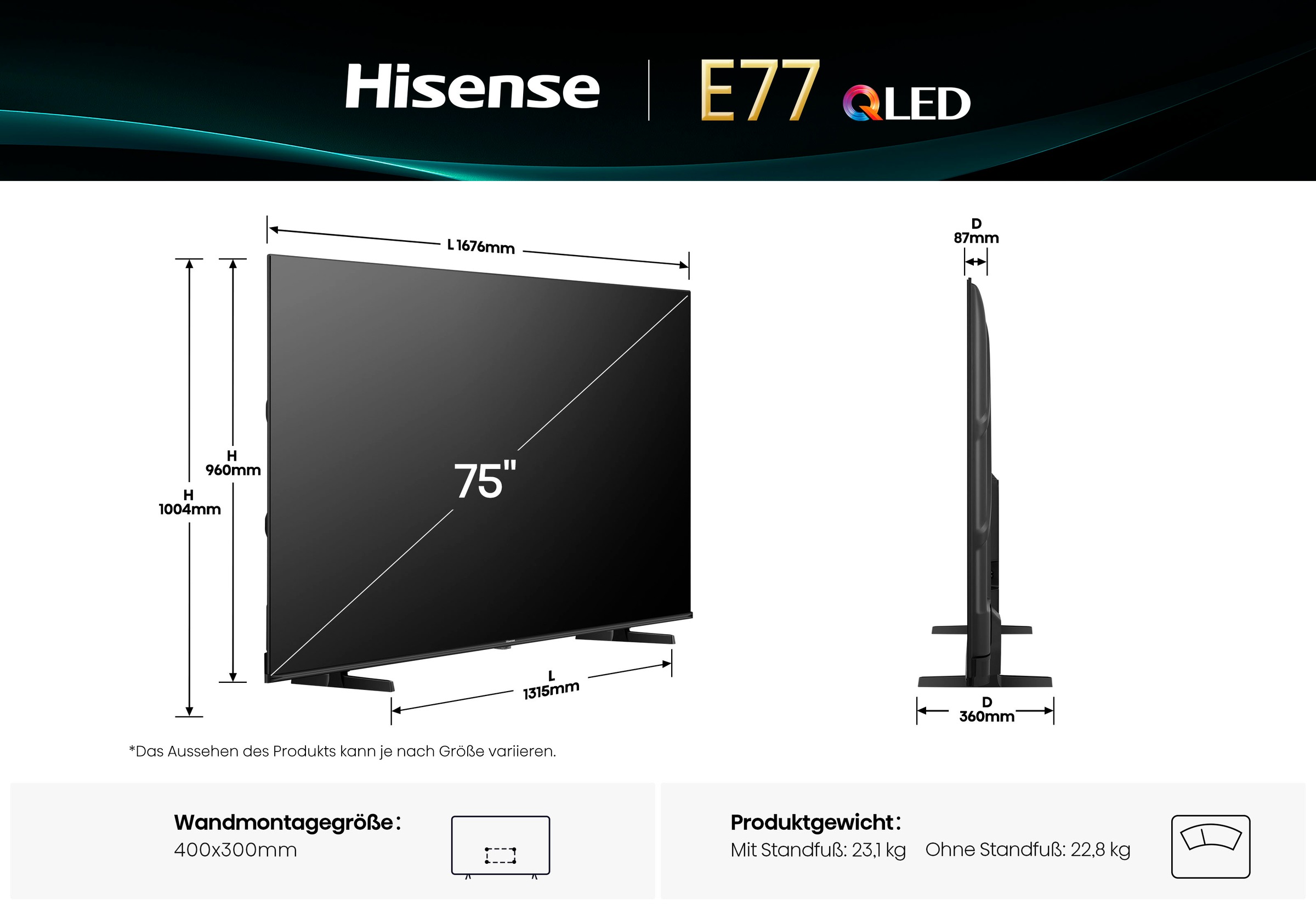 Hisense QLED-Fernseher »75E77Q«, 4K Ultra HD, Smart-TV, 4K UHD QLED