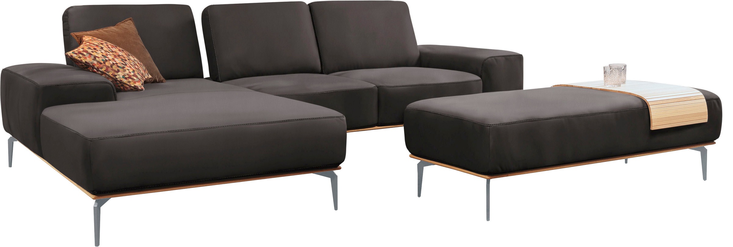 W.SCHILLIG Ecksofa »run, Designsofa mit tollem Sitzkomfort, bequem, L-Form«, mit elegantem Holzsockel, Füße in Silber matt, Breite 279 cm