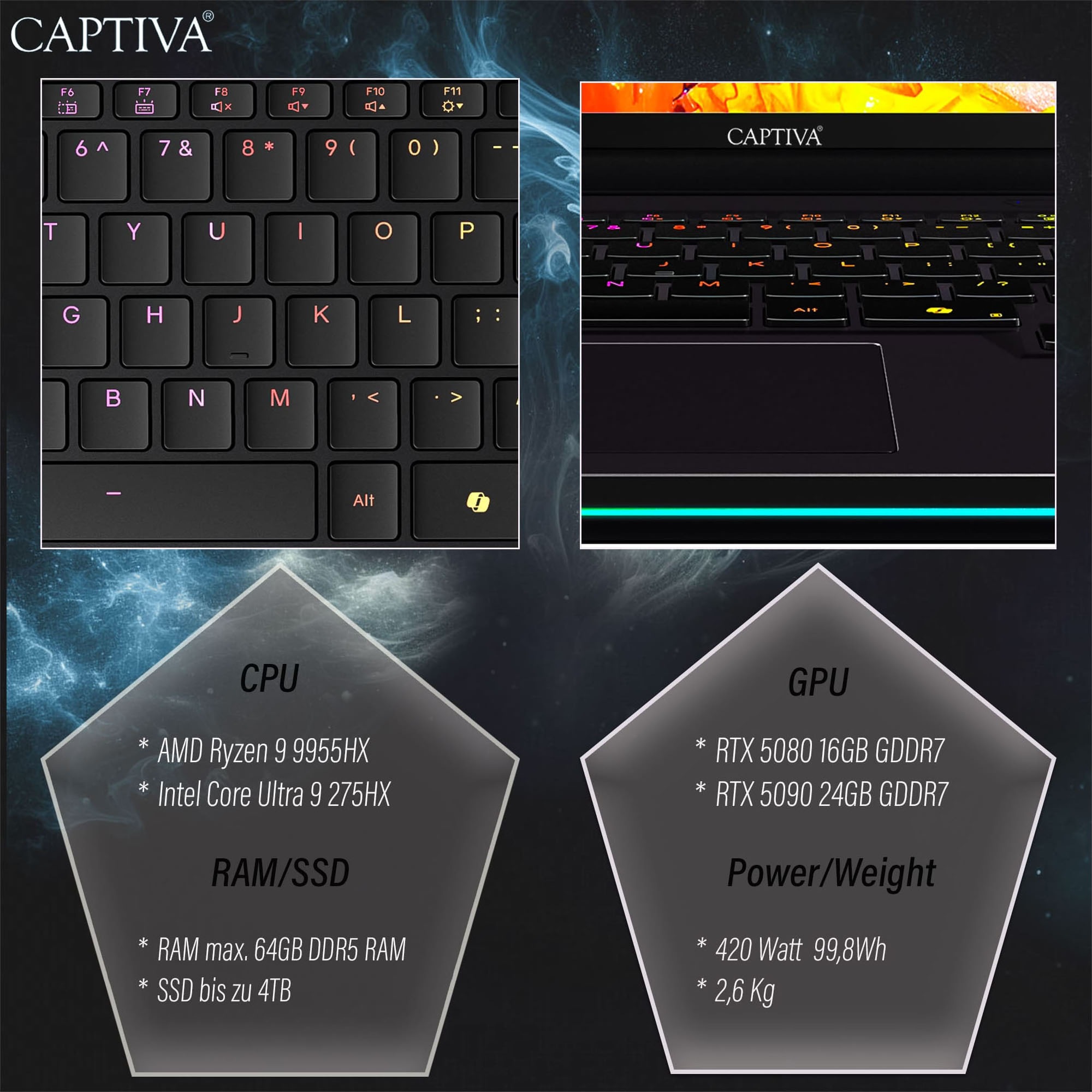 CAPTIVA Gaming-Notebook »Highend Gaming R10-1158GE« 40,6 cm / 16 ″ AMD Ryzen 9 GeForce RTX 5080 1.000 GB SSD