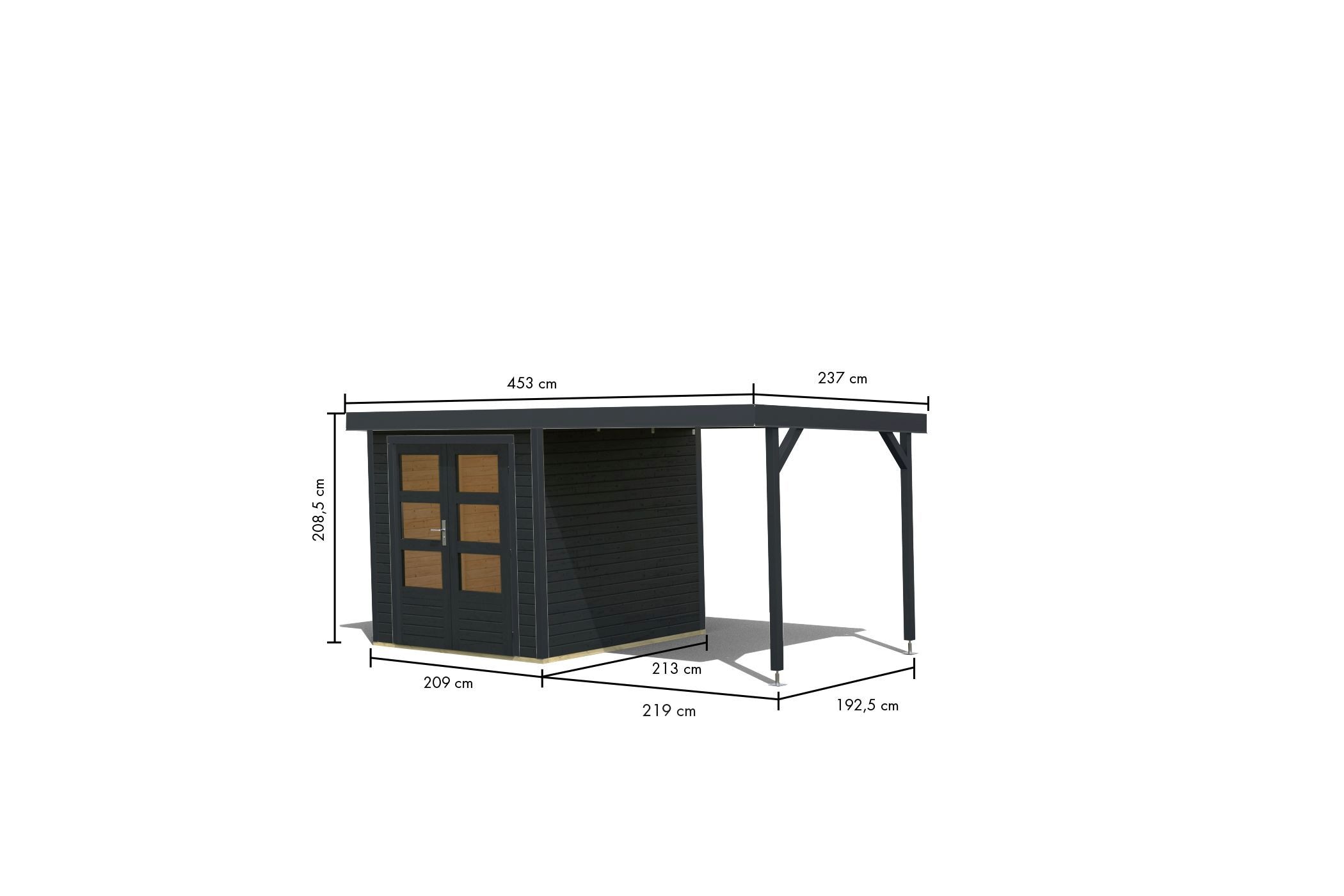 Karibu Gartenhaus »"Jupiter C SET"«, anthrazit/ anthrazit, mit Anbaudach