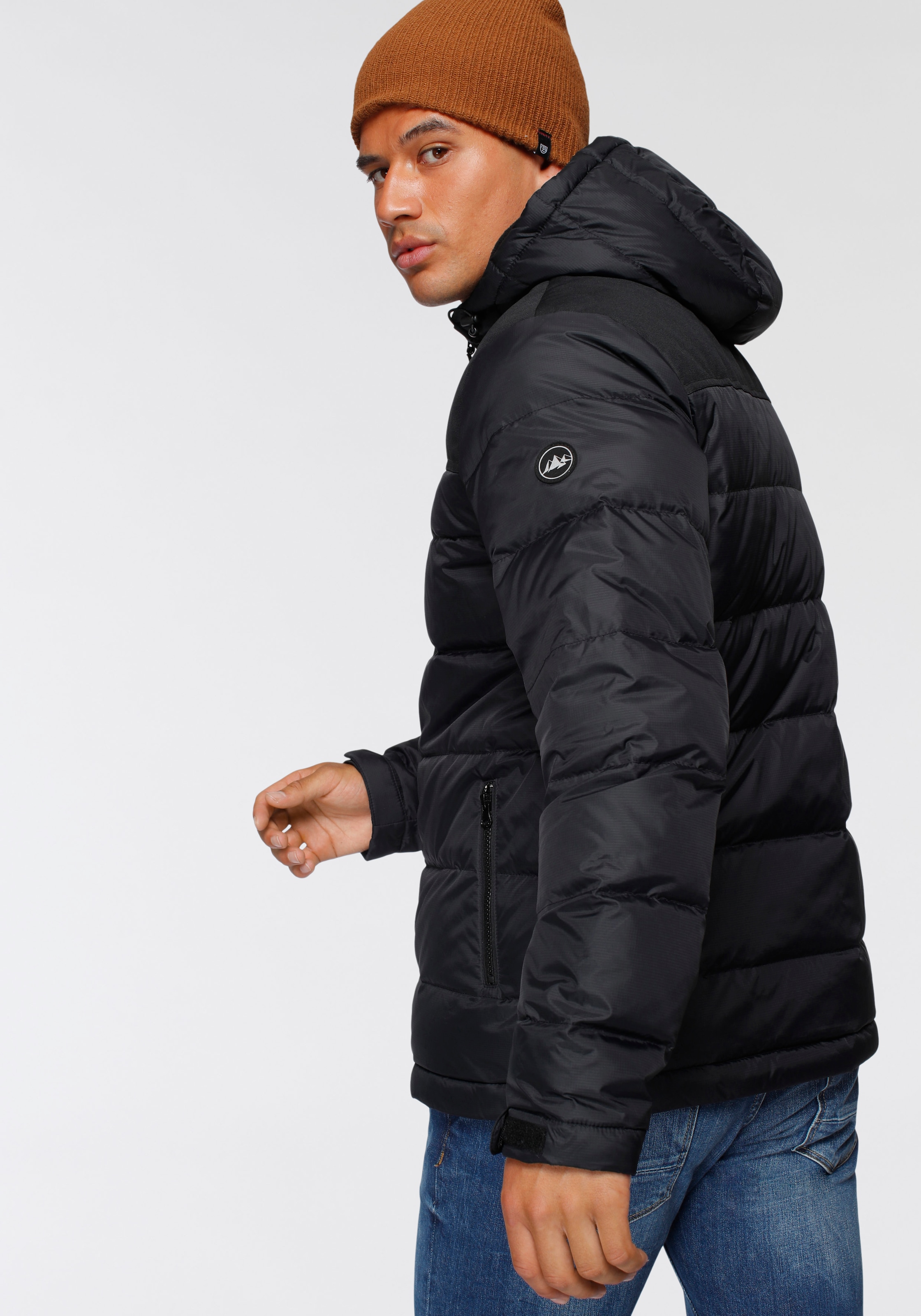 Polarino Daunenjacke mit Kapuze für den Winter,  aus leichtem Webmaterial