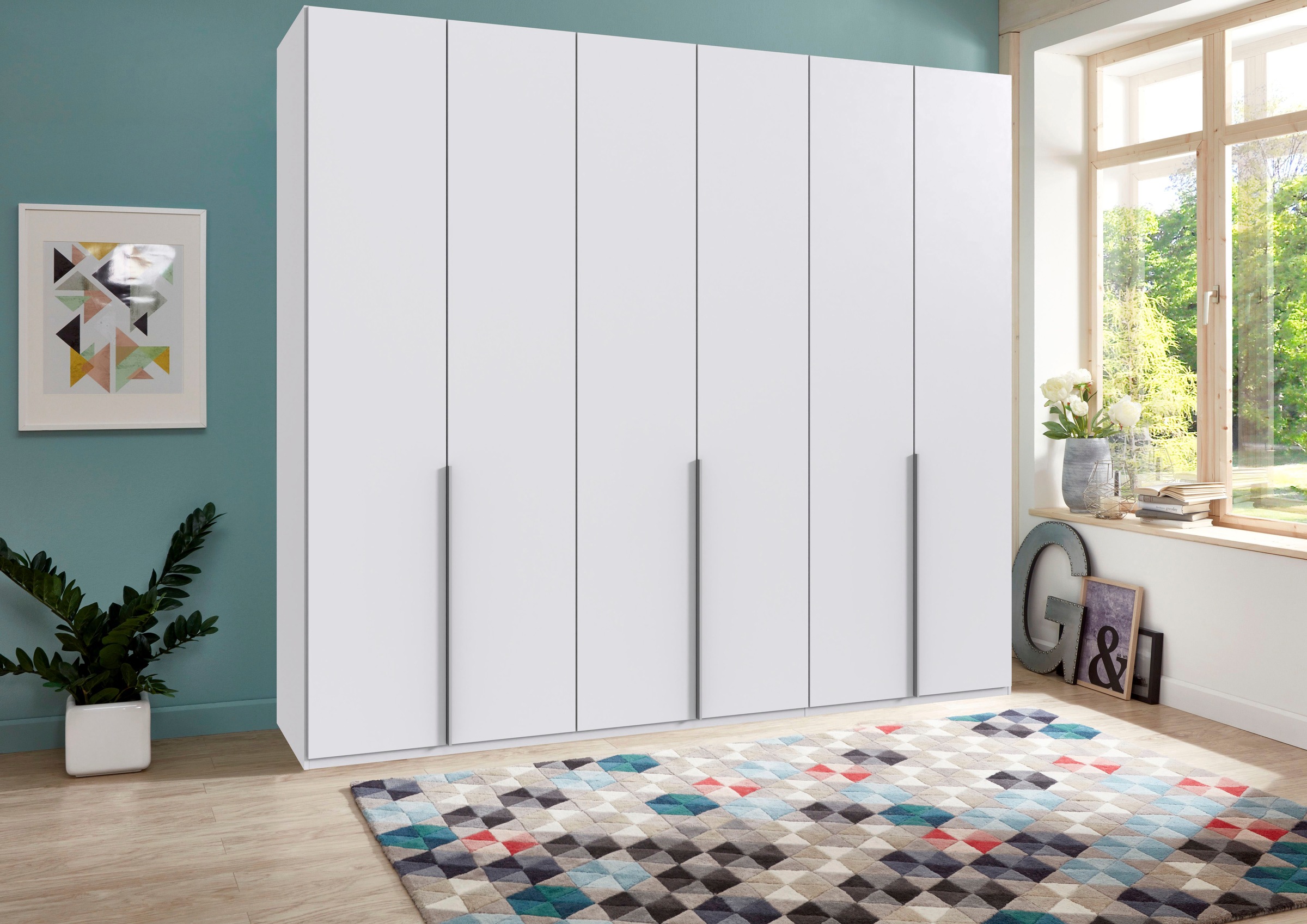Wimex Kleiderschrank »Mugano, in 5 Breiten und 2 Höhen, Made in Germany«, (in Basic oder Premium Ausstattung mit 2 weiteren Einlegeböden), mit langen Griffstangen aus Metall, wahlweise mit oder ohne Spiegel