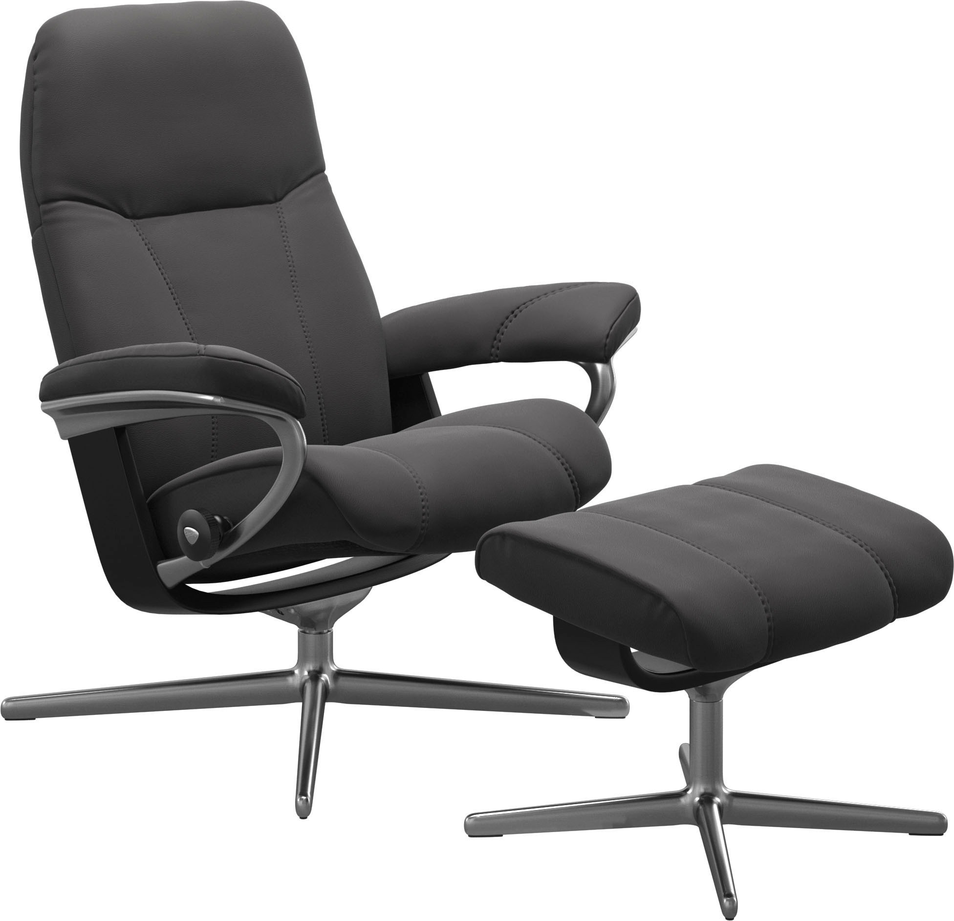 Stressless® Relaxsessel »Consul«, (Set, Relaxsessel mit Hocker), mit Hocker, mit Cross Base, Größe S, M & L, Holzakzent Schwarz