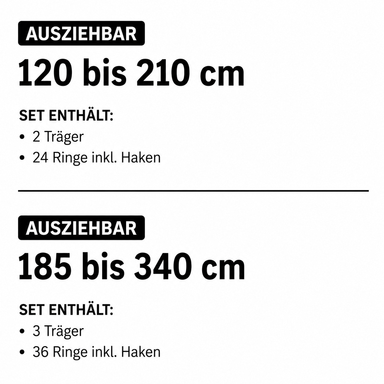 Liedeco Gardinenstange »Stilgarnitur "Zylinder" ausziehbar 16/19 mm« Ø 19 mm 1 läufig-läufig ausziehbar teleskopisch ausziehbar