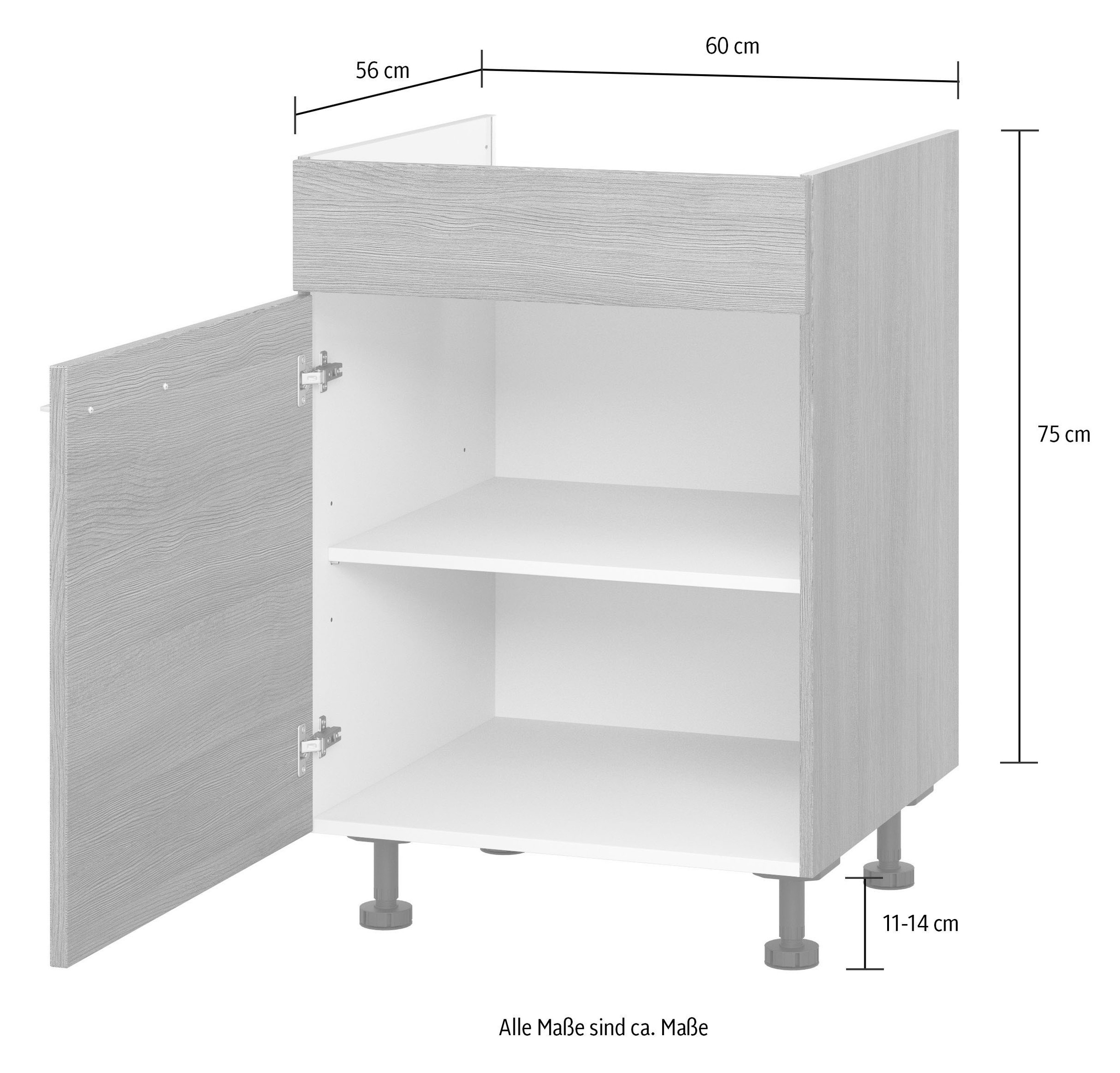KOCHSTATION Kochfeldumbauschrank »KS-Trea KBL60«, mit einem Einlegeboden, Breite 60 cm, Höhe 75 cm