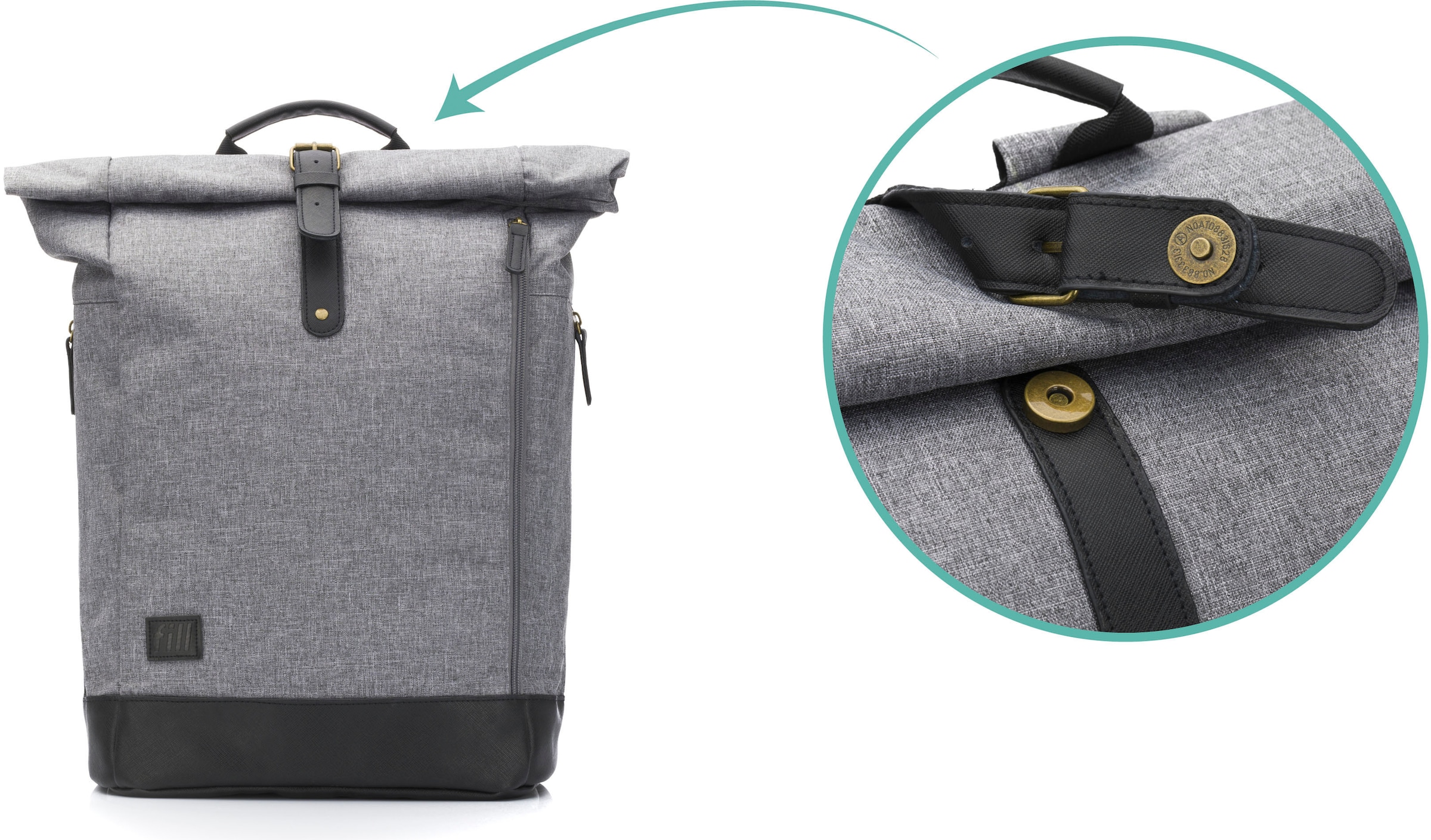 Fillikid Wickelrucksack »Rolltop Berlin, grau/schwarz«, Reflektoren, inkl. Wickeltunterlage