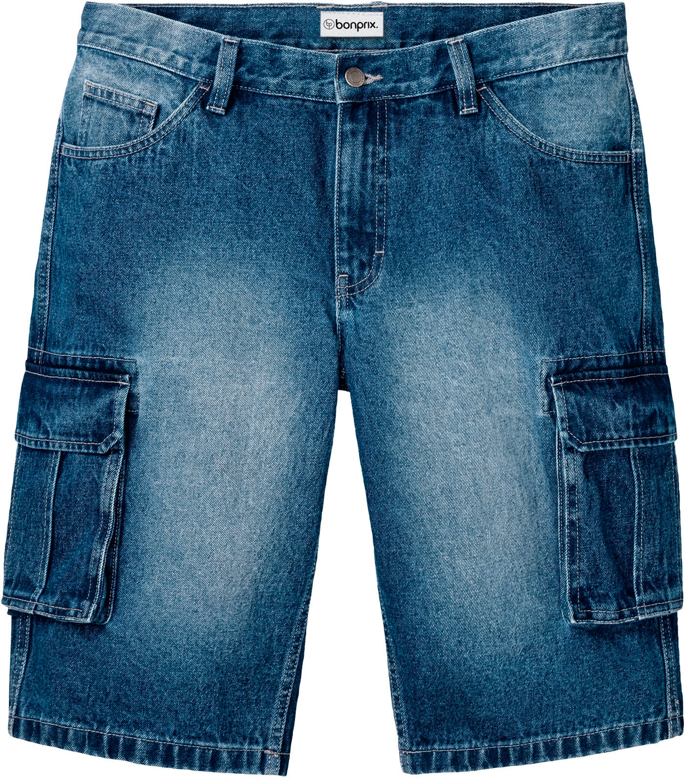 bonprix Bermudas  aus Baumwolle und Elasthan, Relaxed Fit, Cargo-Jeans-Design
