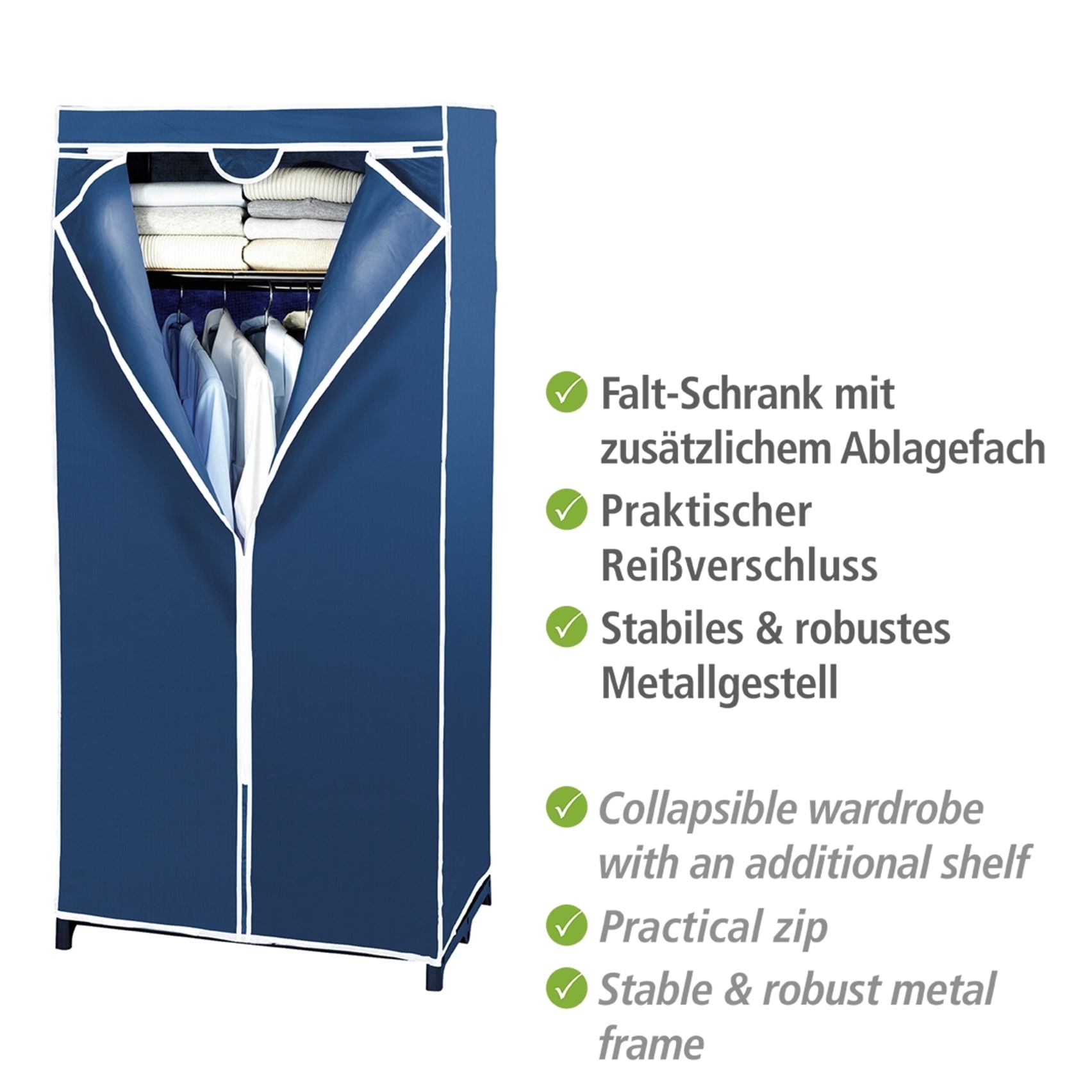 WENKO Stoffschrank »Modell Air«, Stoffschrank mit Kleiderstange, Ablage & Reißverschluss, Vlies