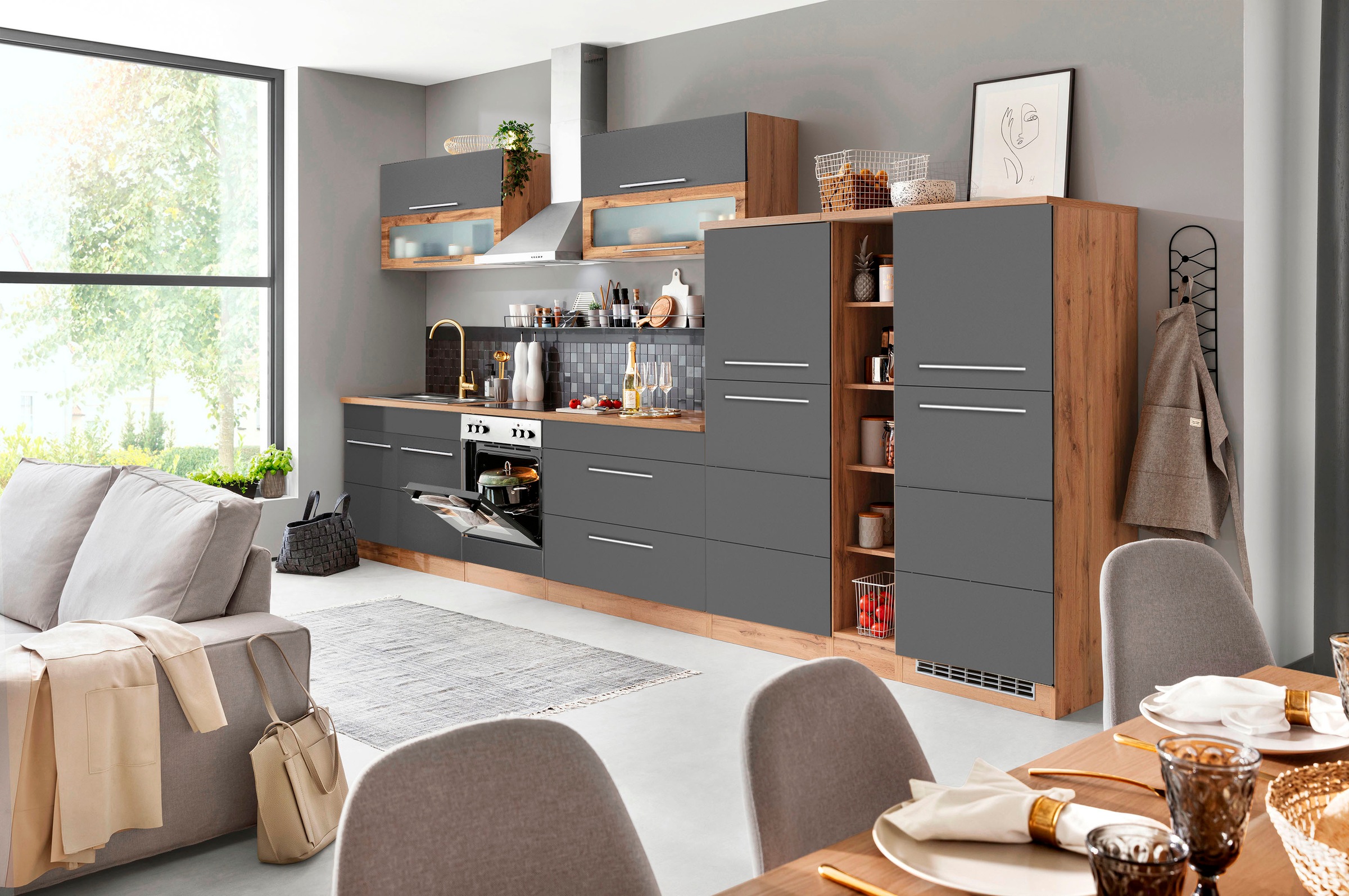 KOCHSTATION Küchenzeile »KS-Wien« Breite 410 cm, wahlweise mit E-Geräten