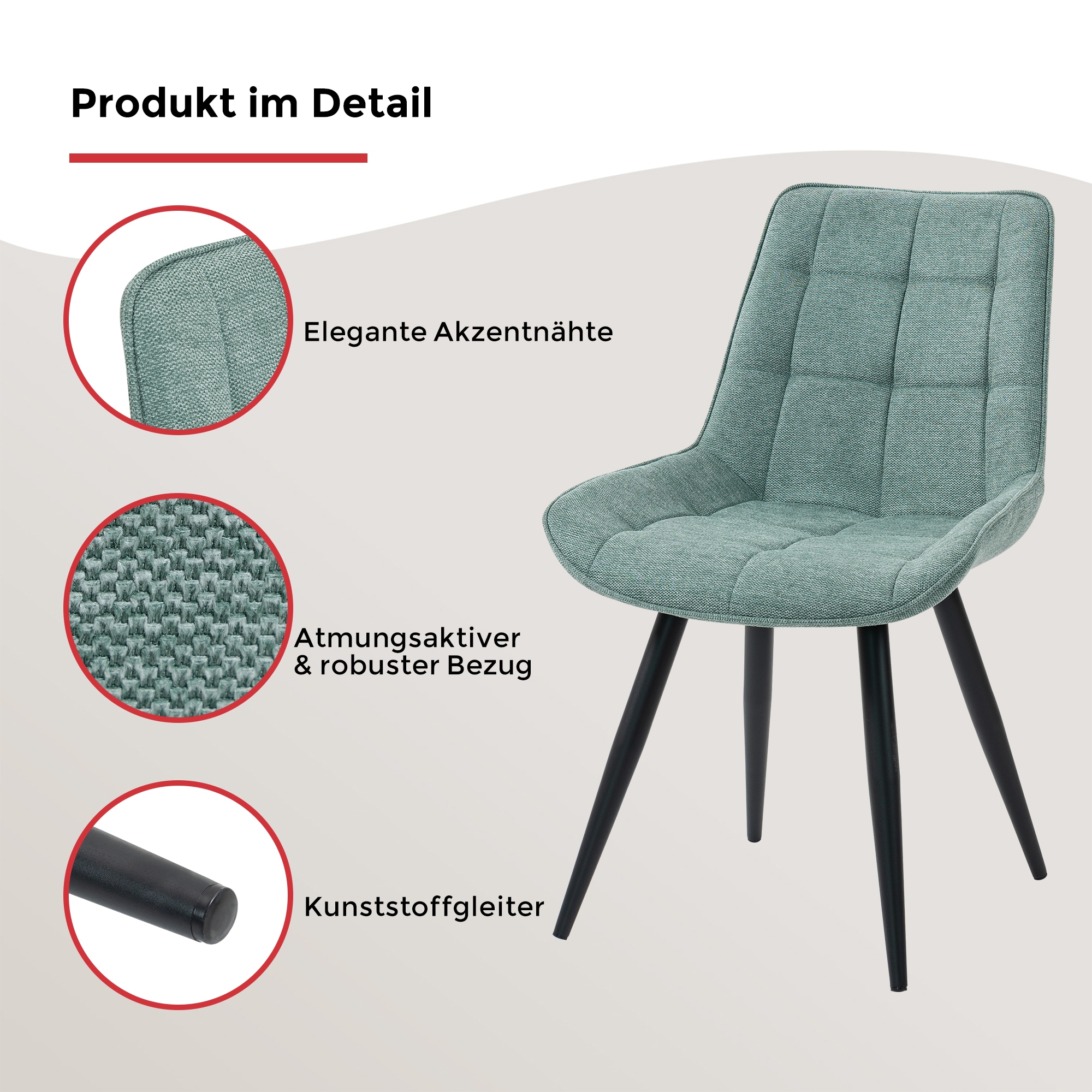 Duo Collection Esszimmerstuhl »Iris Esszimmerstuhl, 4er-Set«, (Set), 4 St., Webstoff, robuster Stoffbezug, gesteppte Polsterung, bis 110 kg belastbar