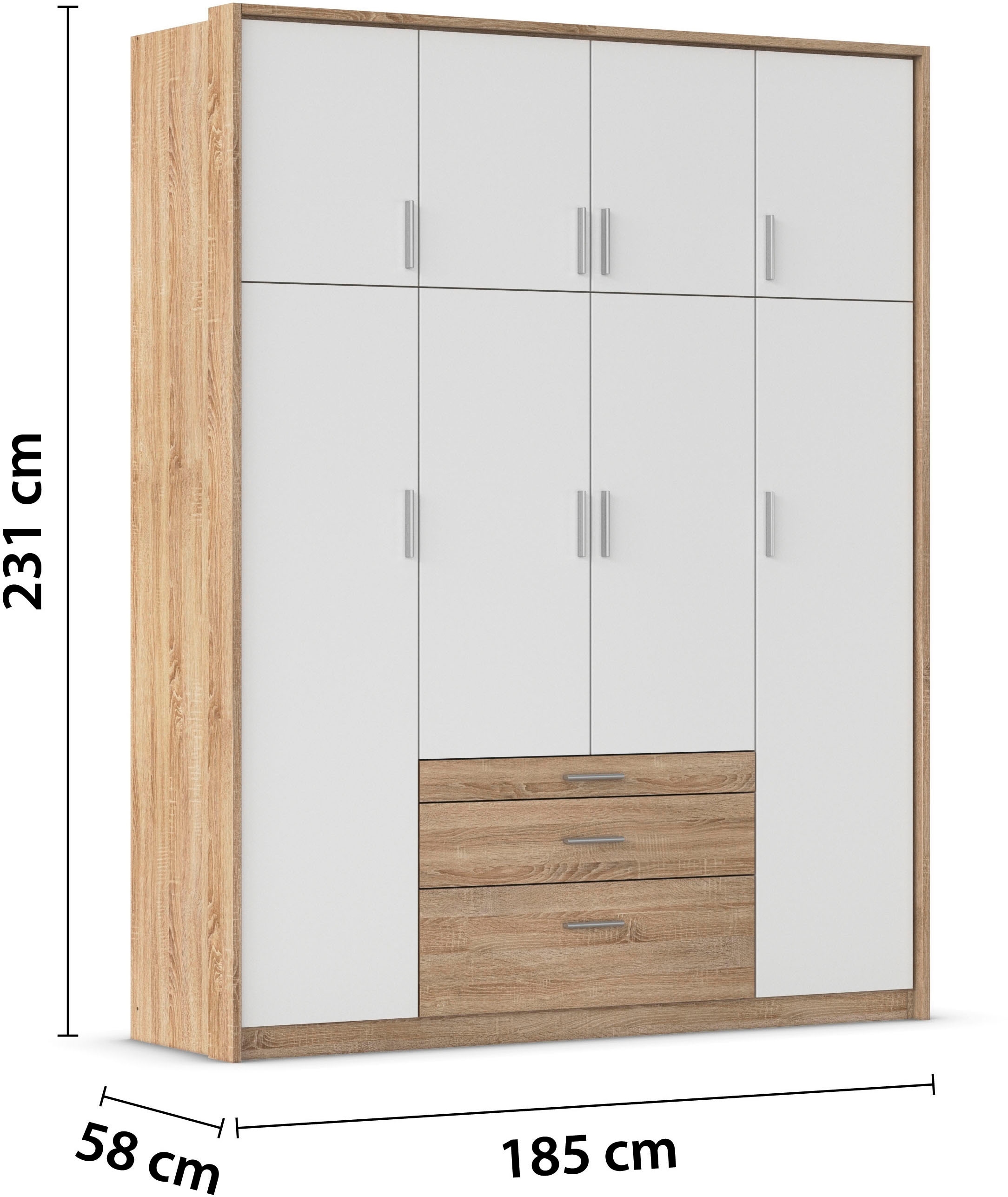 rauch Kleiderschrank »Schrank Drehtürenschrank Garderobe Ankleide Schlafzimmer HILDESHEIM« Breiten: 185/275 cm, Höhe 231 cm,  oberste Schublade mit praktischer Facheinteilung MADE IN GERMANY