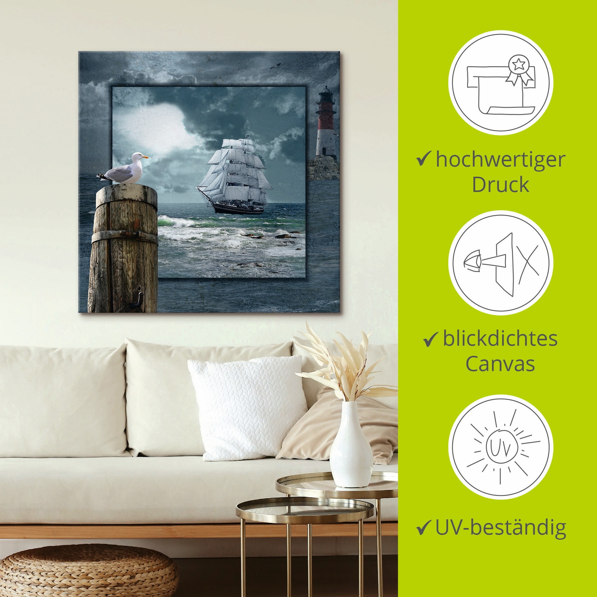 Artland Wandbild »Maritime Collage mit Segelschiff«, Boote & Schiffe, (1 St.), als Leinwandbild, Poster, Wandaufkleber in verschied. Größen
