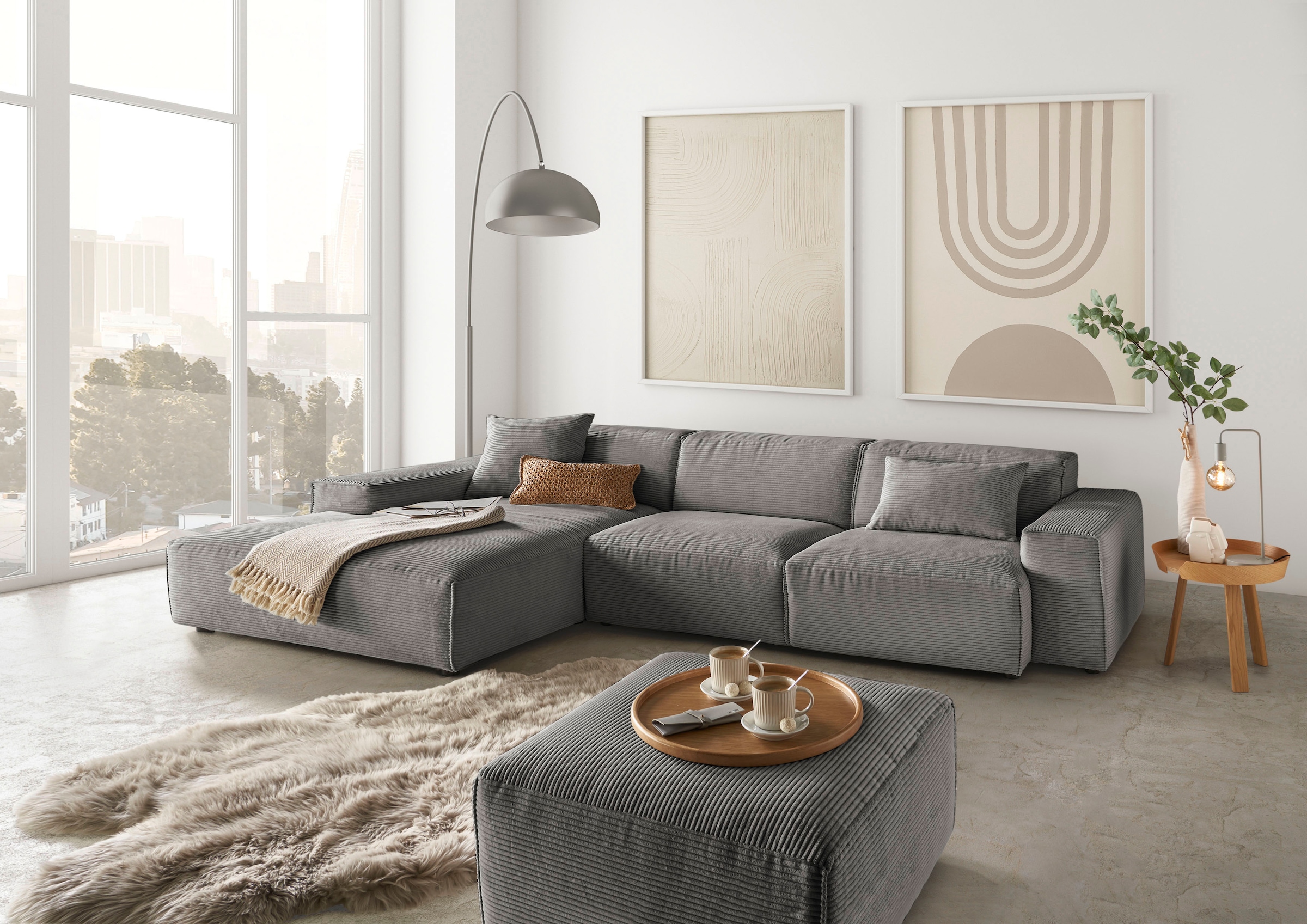 andas Ecksofa »Glimminge auch in Breitcord, Feincord, Bouclé + Easy care-Bezug«, L-Form, Breite 294, Zierkissen