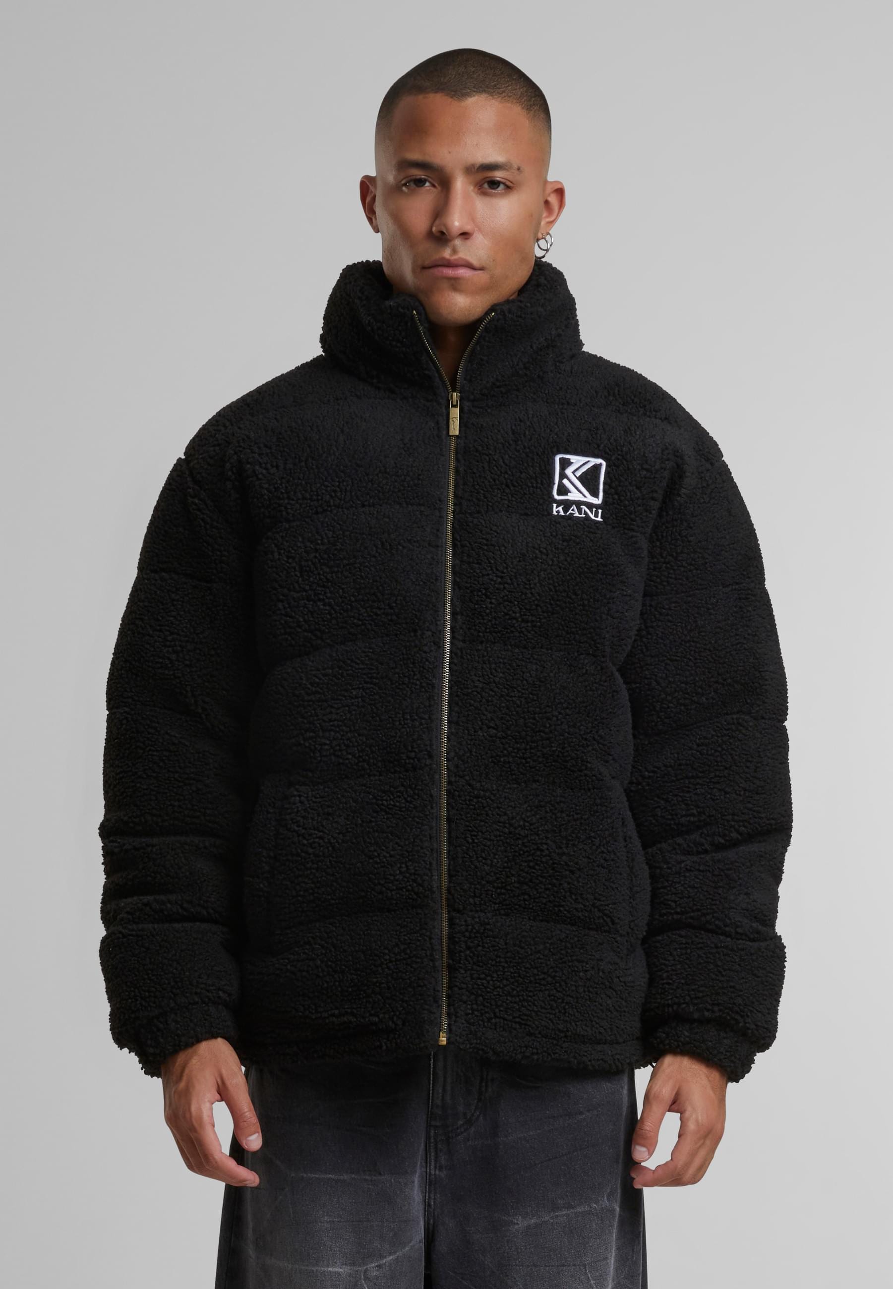 Karl Kani Winterjacke »Karl Kani Herren KM213-070-2 RETRO TEDDY PUFFER JACKET BLACK« 1 Stk. tlg. ohne Kapuze