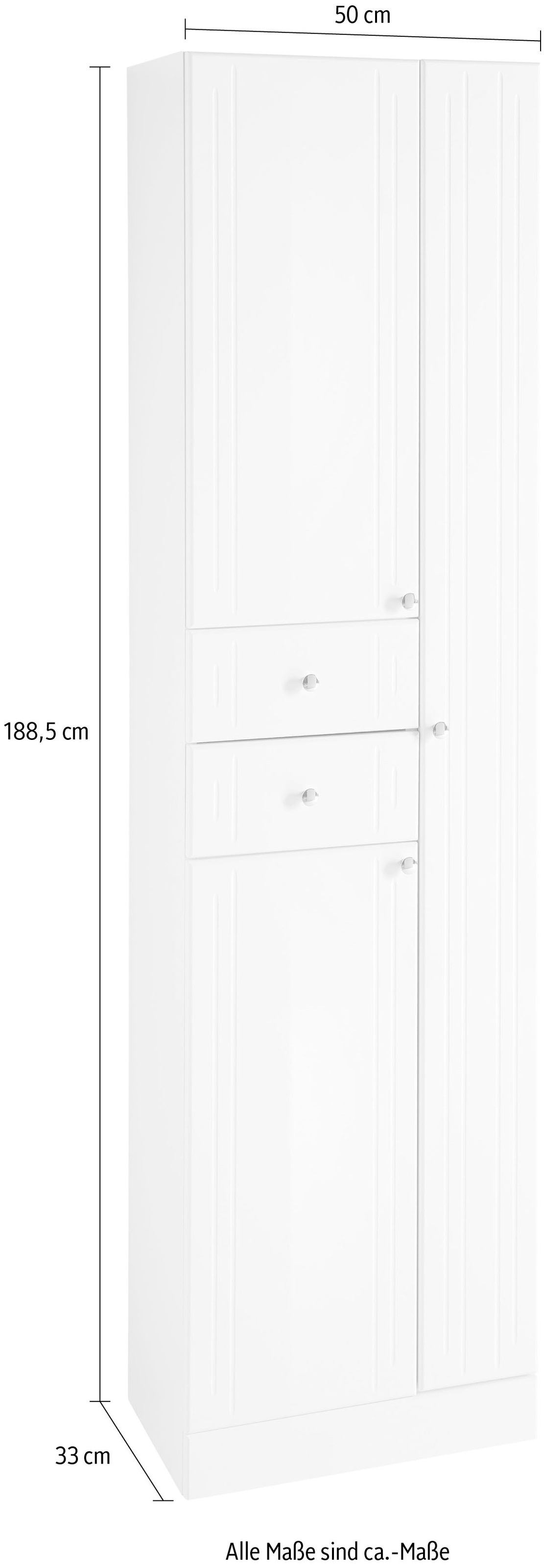 Saphir Hochschrank »Quickset 955 Badschrank, 50 cm breit, 3 Türen, 2 Schubladen« Badezimmer-Hochschrank inkl. Türdämpfer, Griffe in Chrom glänzend