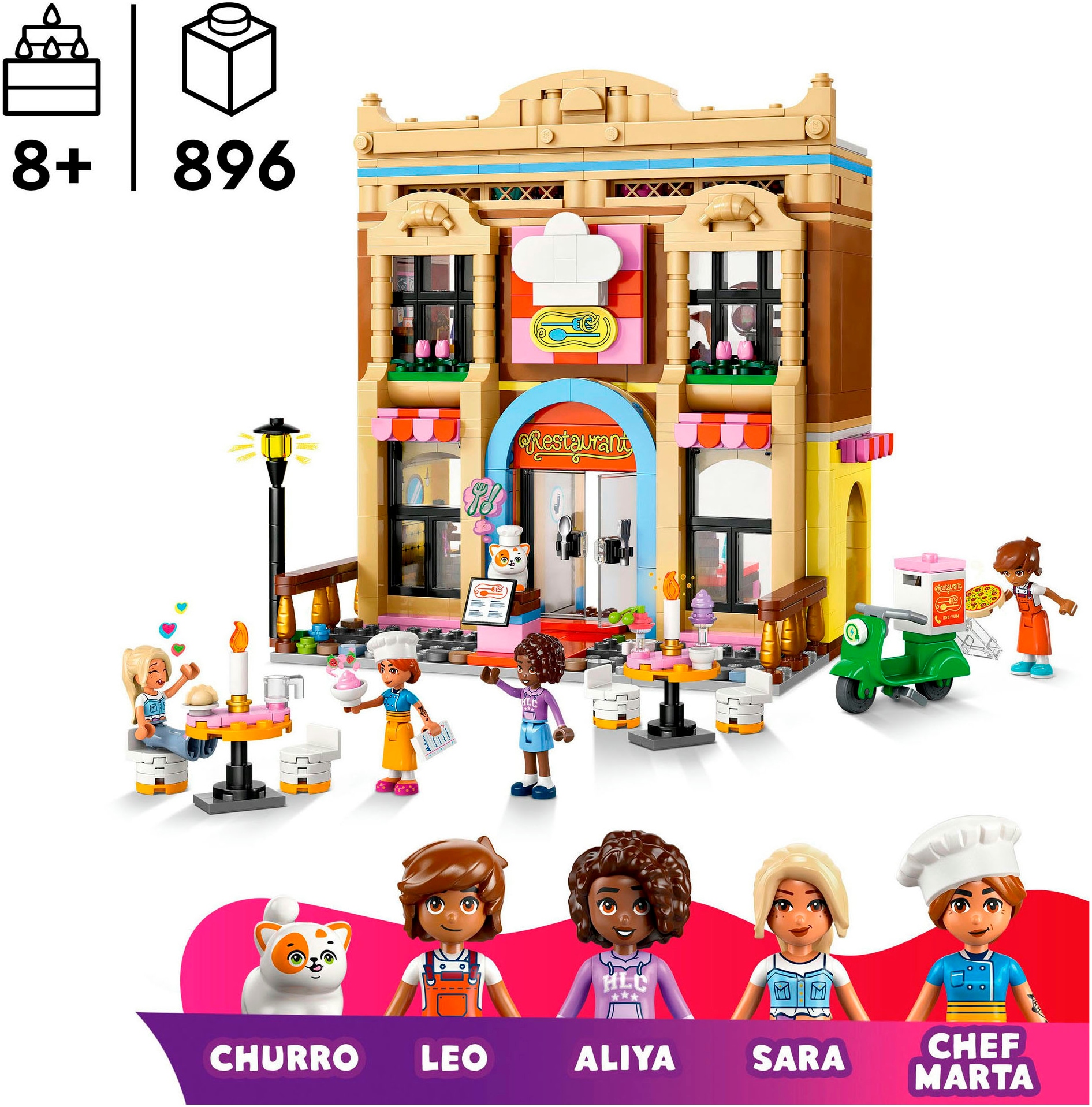 LEGO® Konstruktionsspielsteine »Restaurant und Kochschule (42655), LEGO Friends«, (896 St.), Made in Europe
