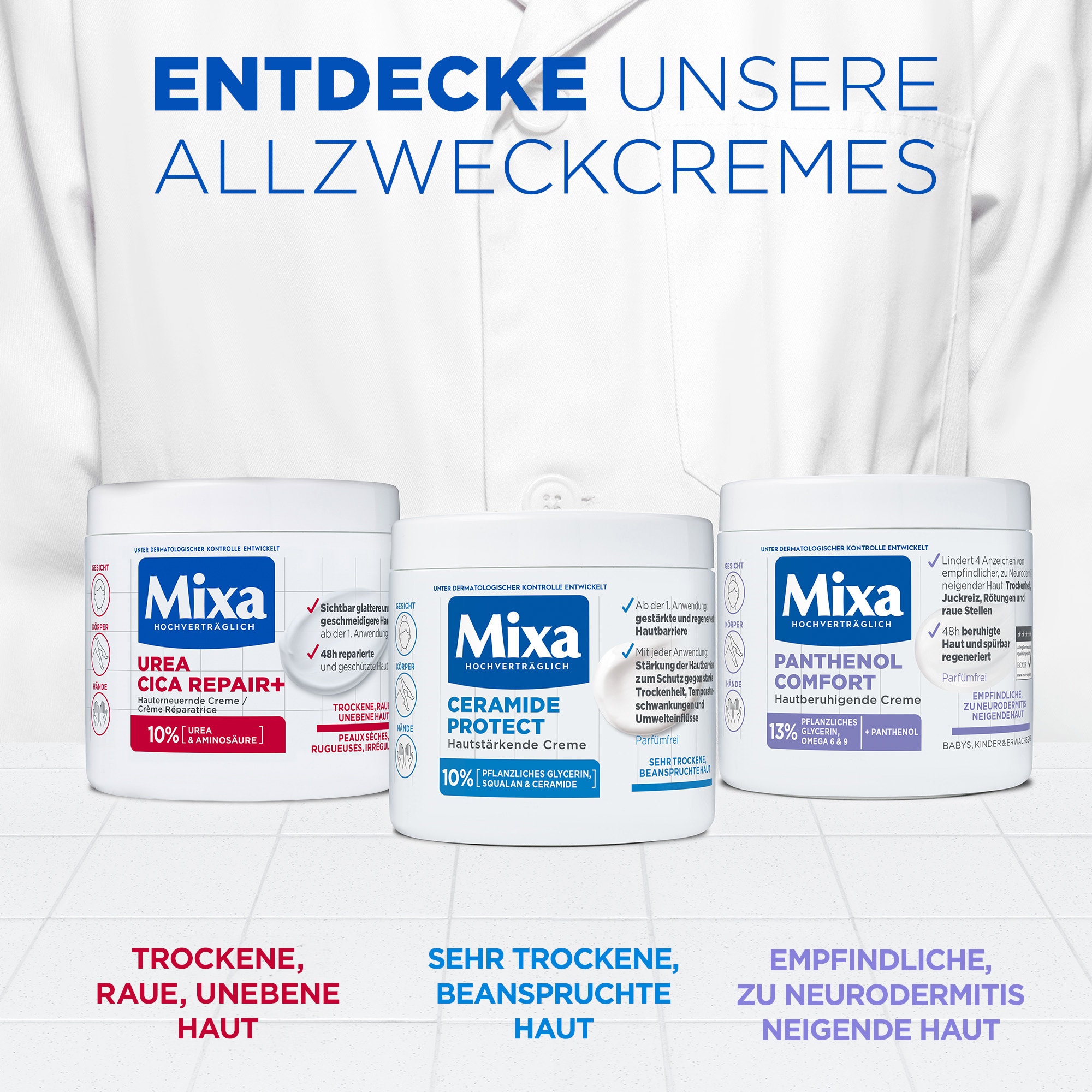 Mixa Körpercreme »MIXA UREA CICA REPAIR + HAUTERNEUERNDE CREME« gegen trockene Haut und Hautirritationen, tiefenwirksame Pflege