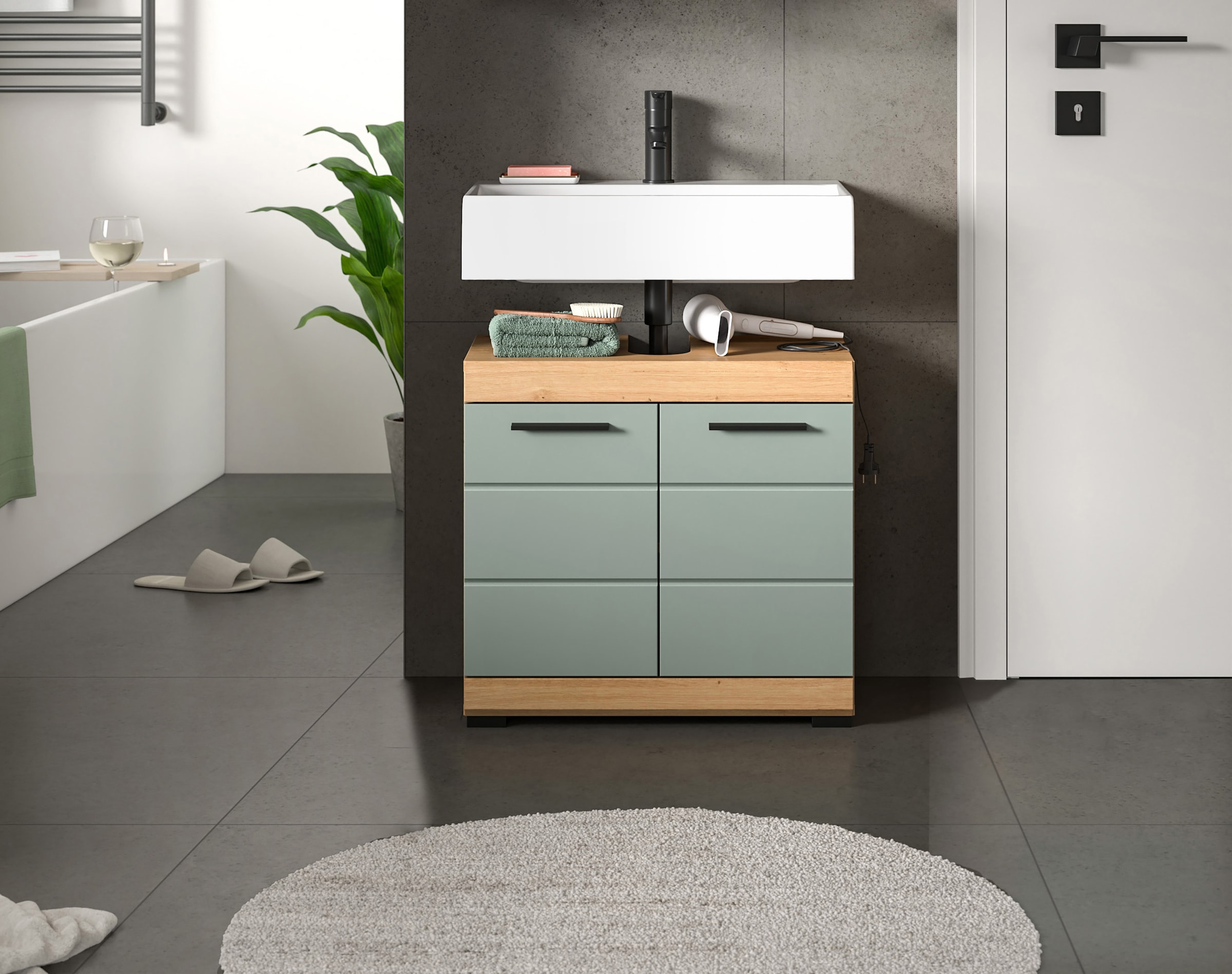 INOSIGN Waschbeckenunterschrank »Siena, Breite 60cm, 2 Tür, 2 Fächer, mit Siphonausschnitt, MDF-Front«, (1 St.), in verschiedenen Farben erhältlich, Badmöbel, Badschrank, Kommode, Bad