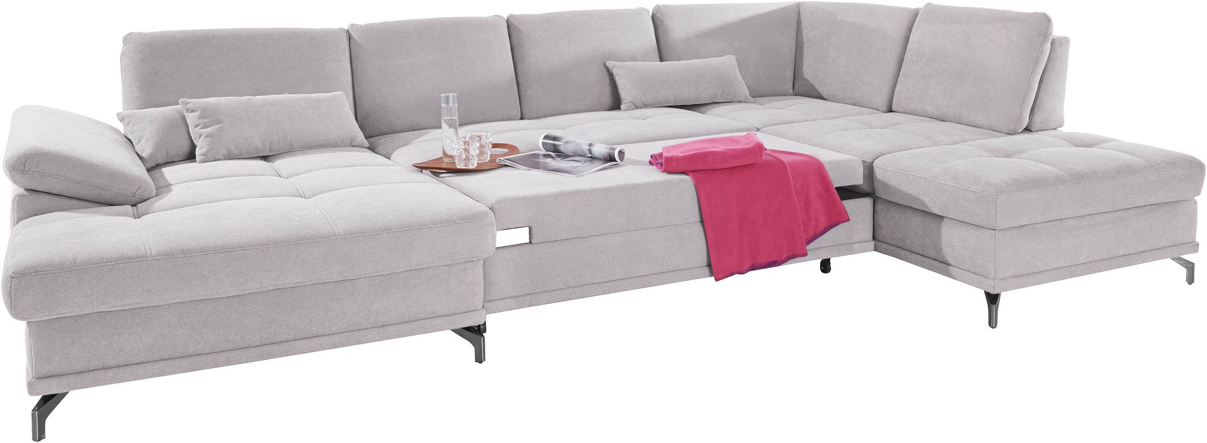 Places of Style Wohnlandschaft »Costello U-Form, mit Sitztiefenverstellung, Armteilverstellung und«, 3 Nierenkissen, optional Bettfunktion und Bettkasten