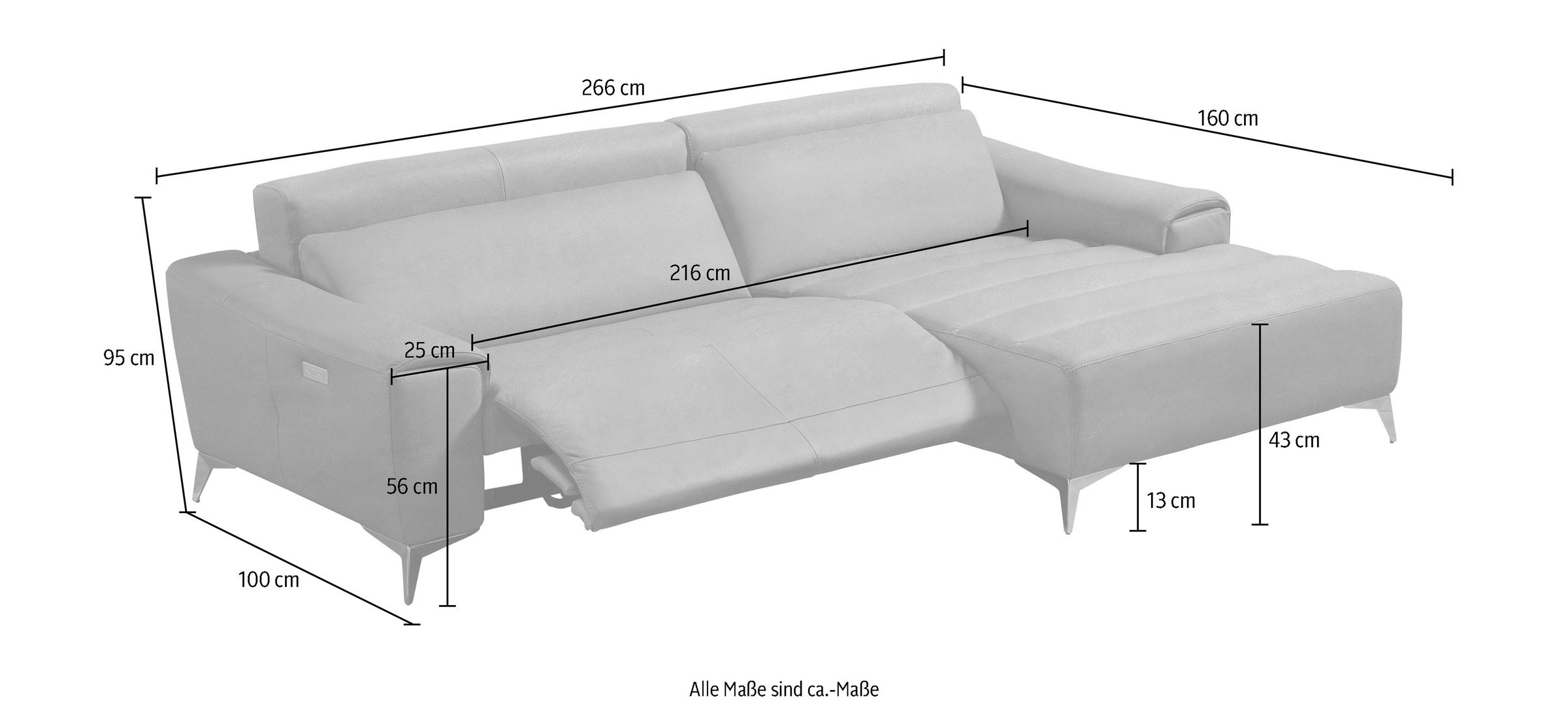 Egoitaliano Ecksofa »Suzette, Designsofa mit hohem Sitzkomfort«, mit Recamiere, inkl. 1 elektronischen Relaxfunktion, L-Form