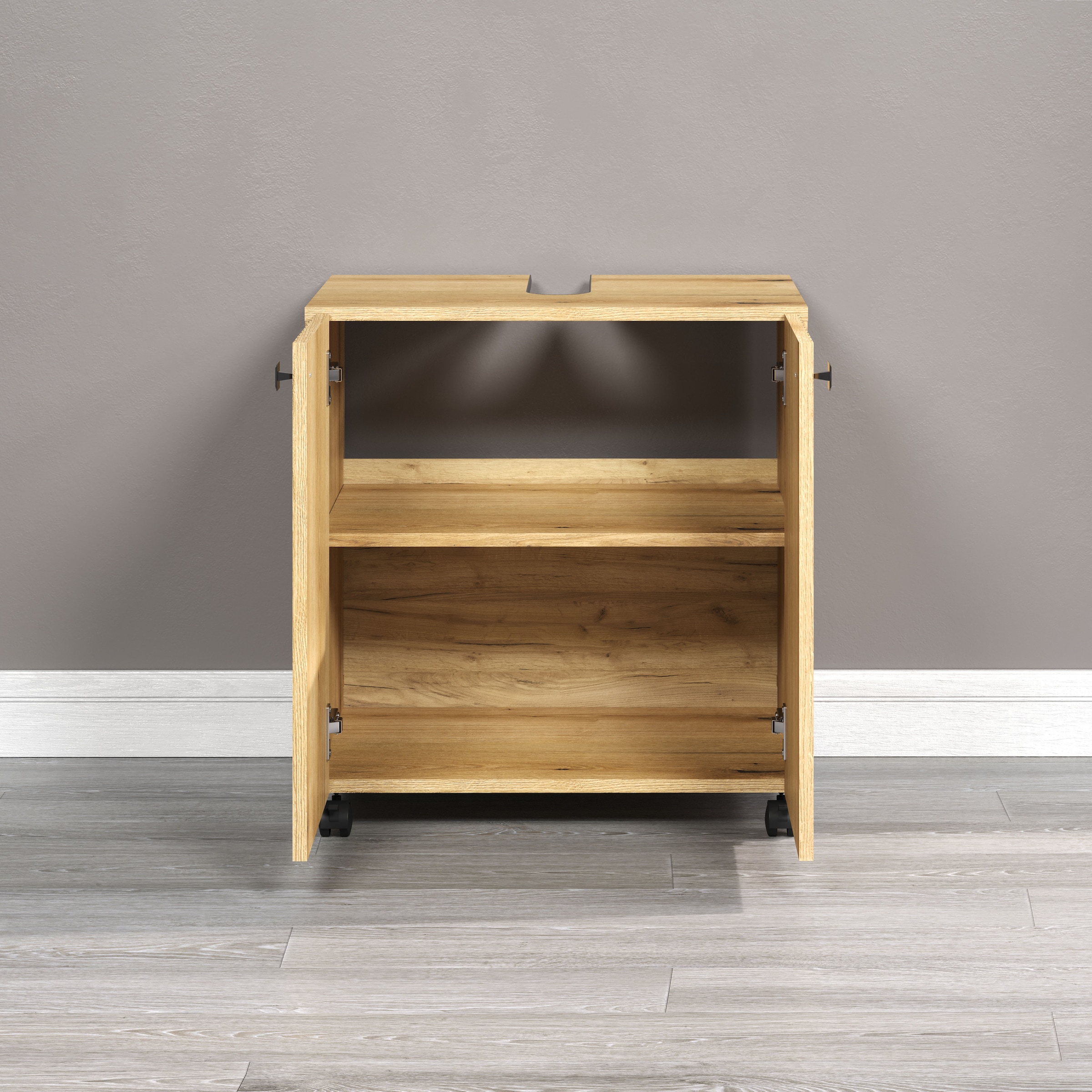 welltime Waschbeckenunterschrank »Amrum«, (1 St.), BxHxT 80 x 64 x 42cm Waschbeckenunterschrank Eiche Rillenoptik