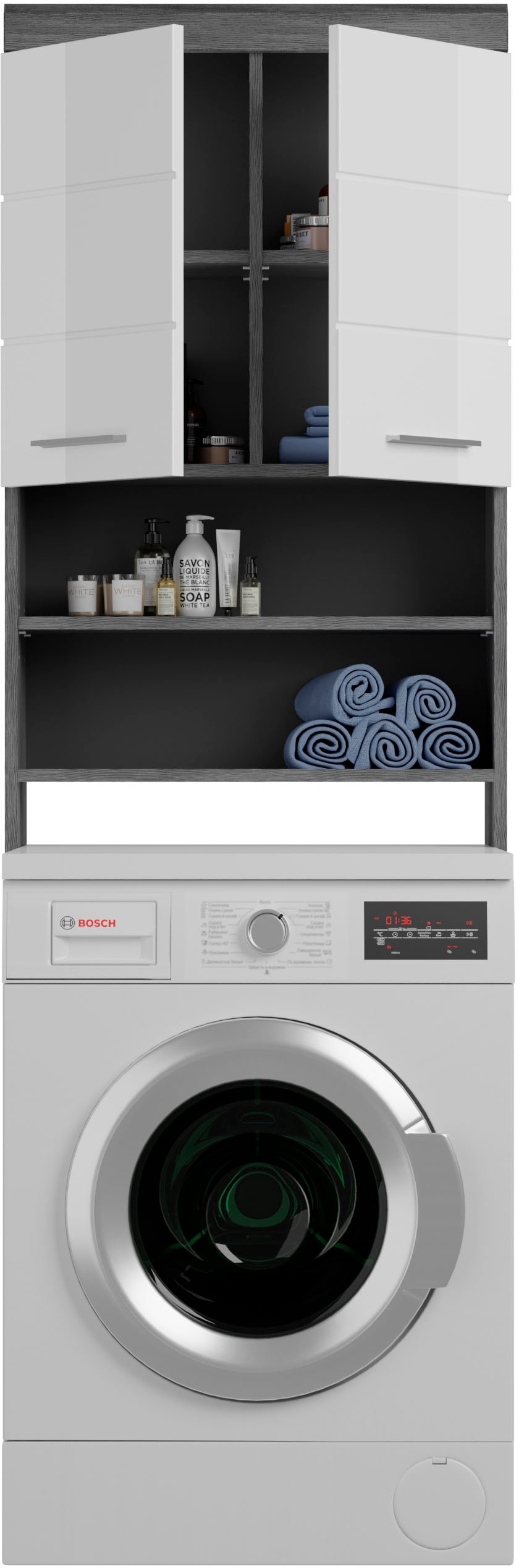 INOSIGN Badmöbel-Set »Siena, 4 teilig, bestehend aus:«, (Set, 4 St.), Hochschrank, WBU, Badspiegel, Waschmaschinenumbauschrank