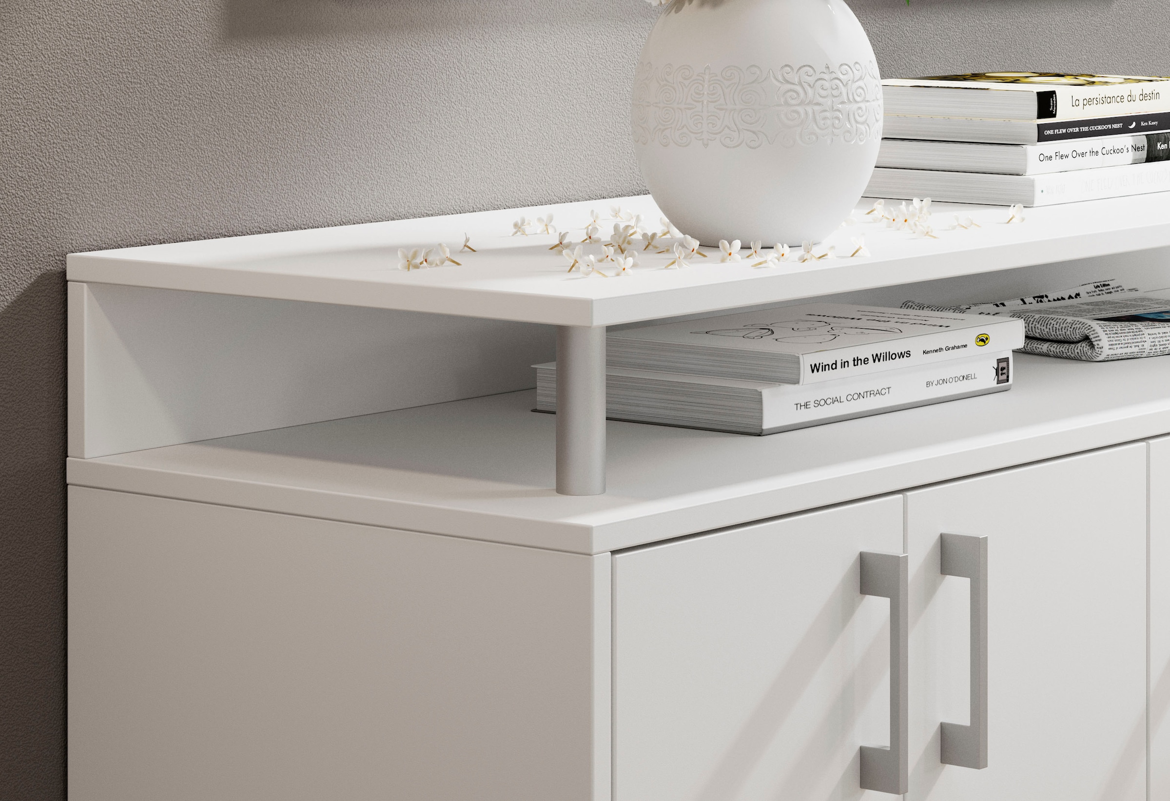 HBZ Sideboard »Drivno Sideboard, B/H/T 139x90x34 cm« Breite 139cm, Kugelauszug, Einlegeböden verstellbar,  3 Schubkästen