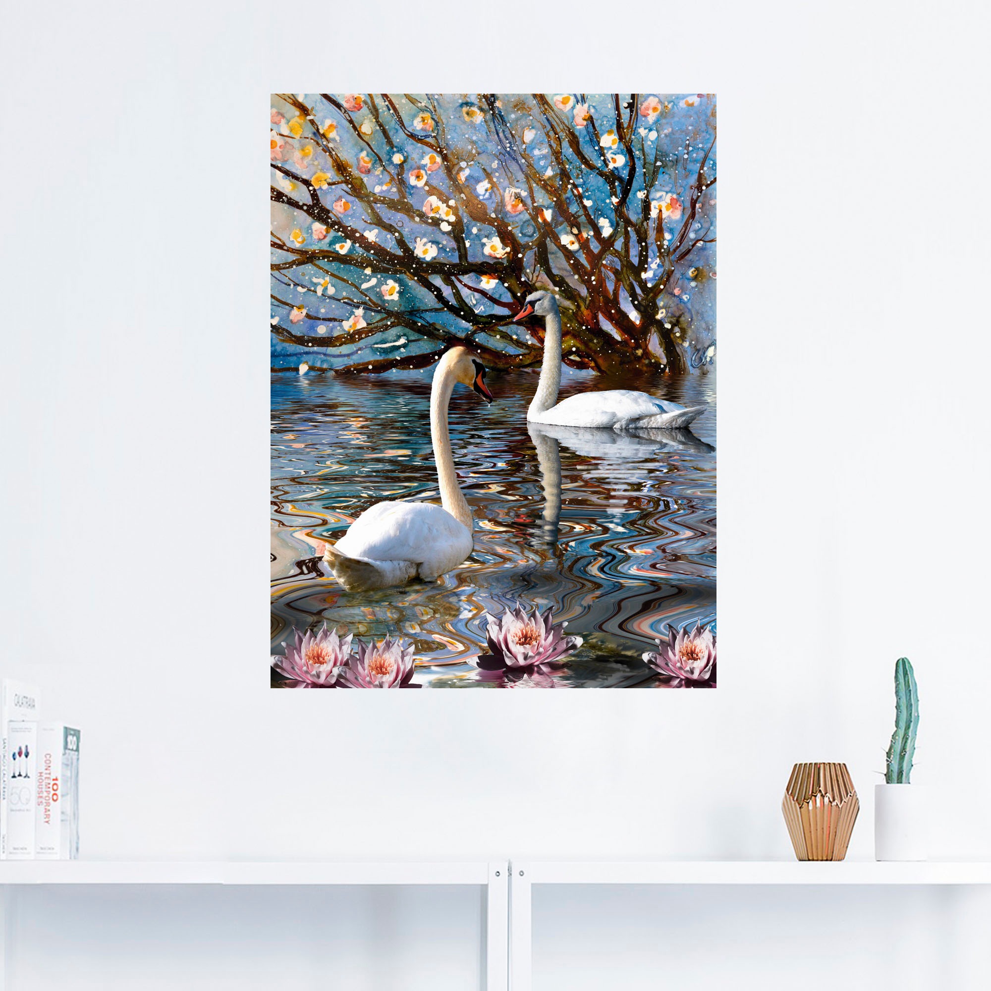 Artland Wandfolie »Sommer im Schwanensee«, Vögel, (1 St.), selbstklebend