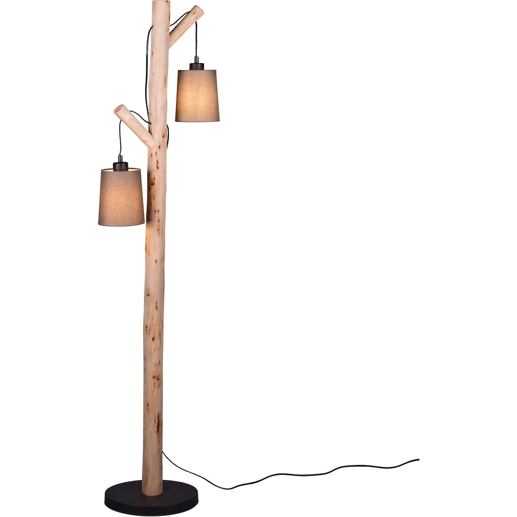 andas Stehlampe »Pitholm«, 2 flammig-flammig, Stehleuchte aus naturbel.Echtholz mit Stoffschirmen,getrennt schaltbar