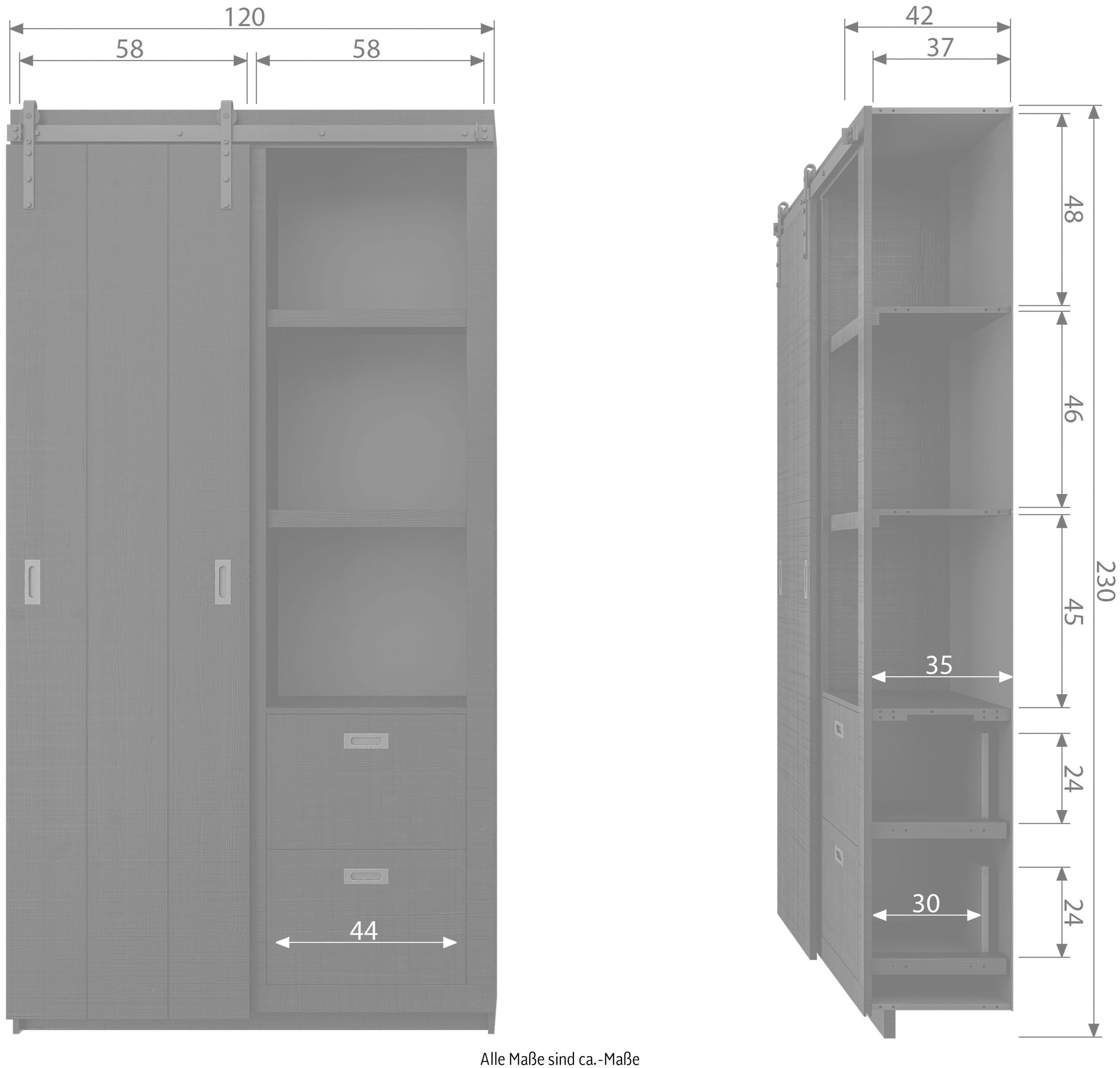 vtwonen Vitrine »Slide, mit Schiebetür«, mit 4 Schubkästen, H 230 cm x B 120 cm