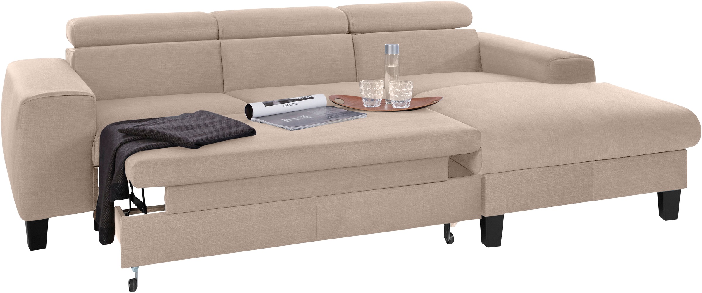 COTTA Ecksofa »Morven L-Form mit Kopfteilverstellung«, wahlweise mit Bettfunktion, Bettkasten & Wireless-Charger