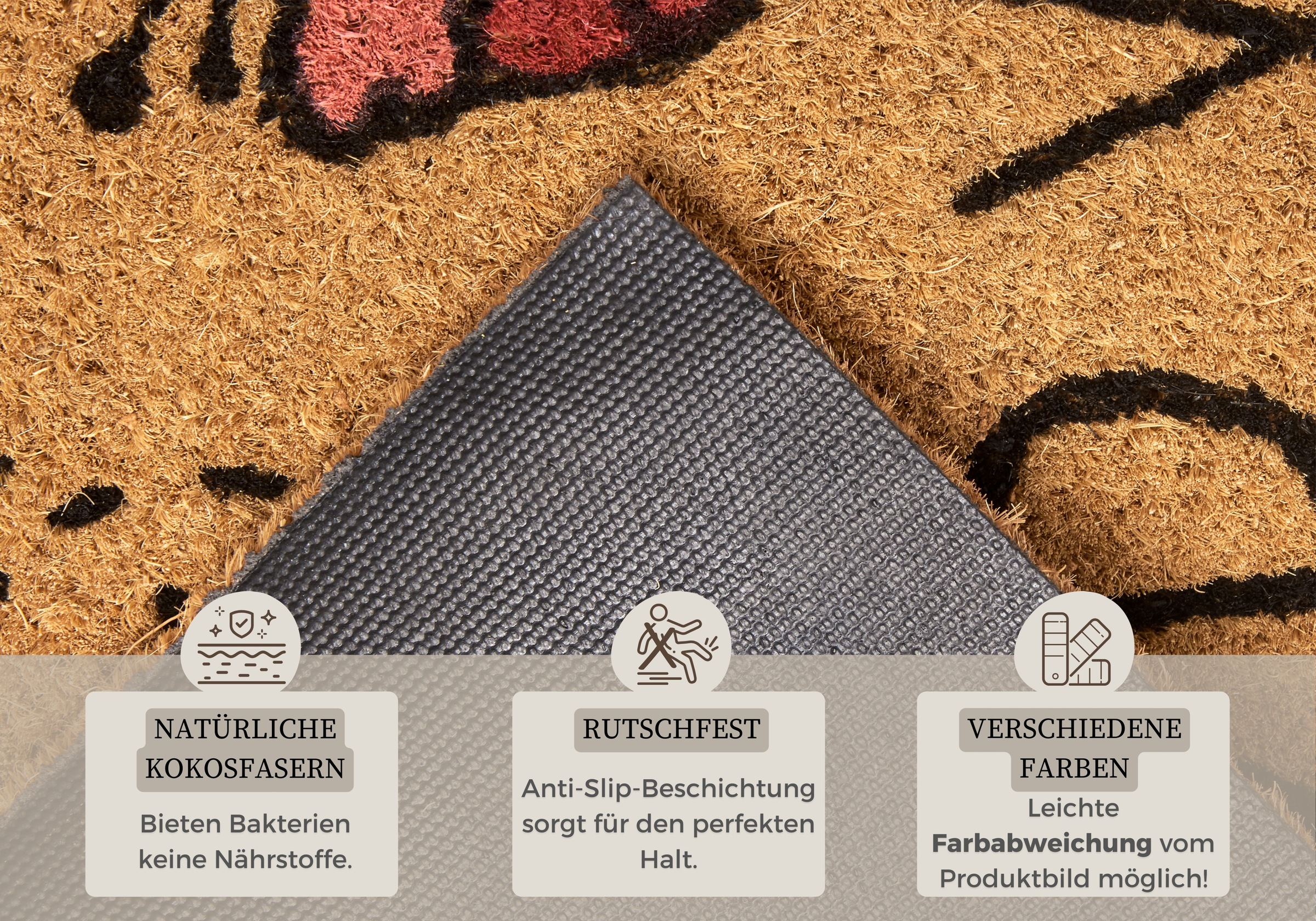 HANSE Home Fußmatte »Bee Happy, Türmatte«, rechteckig, 15 mm Höhe, Kokos, Schmutzfangmatte, Outdoor, Rutschfest, Innen, Kokosmatte, Flur