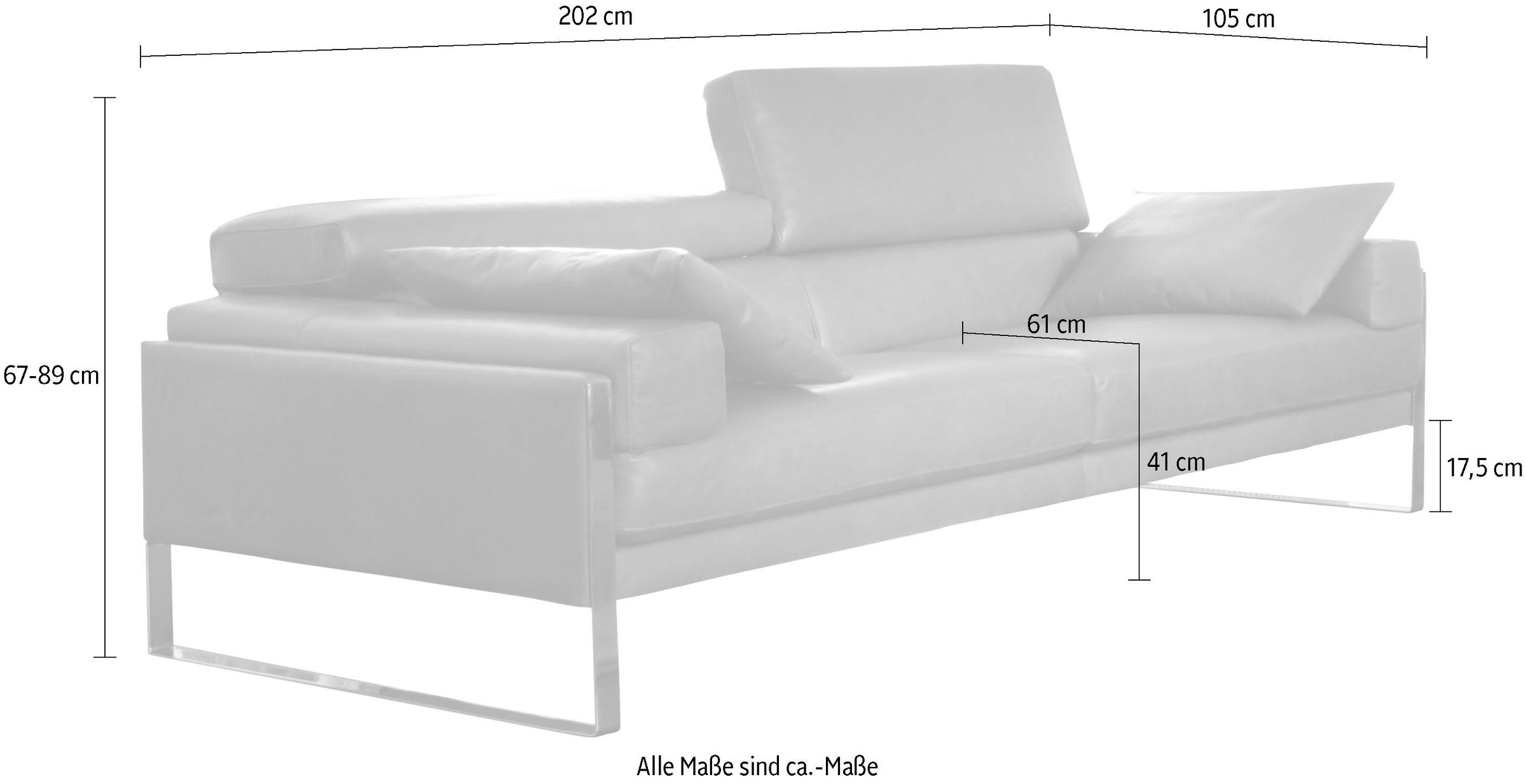 CALIA ITALIA 2,5-Sitzer »Romeo, Designsofa der Extraklasse mit tollem Sitzkomfort«, Designkufenfuß und hochwertigem Lederbezug