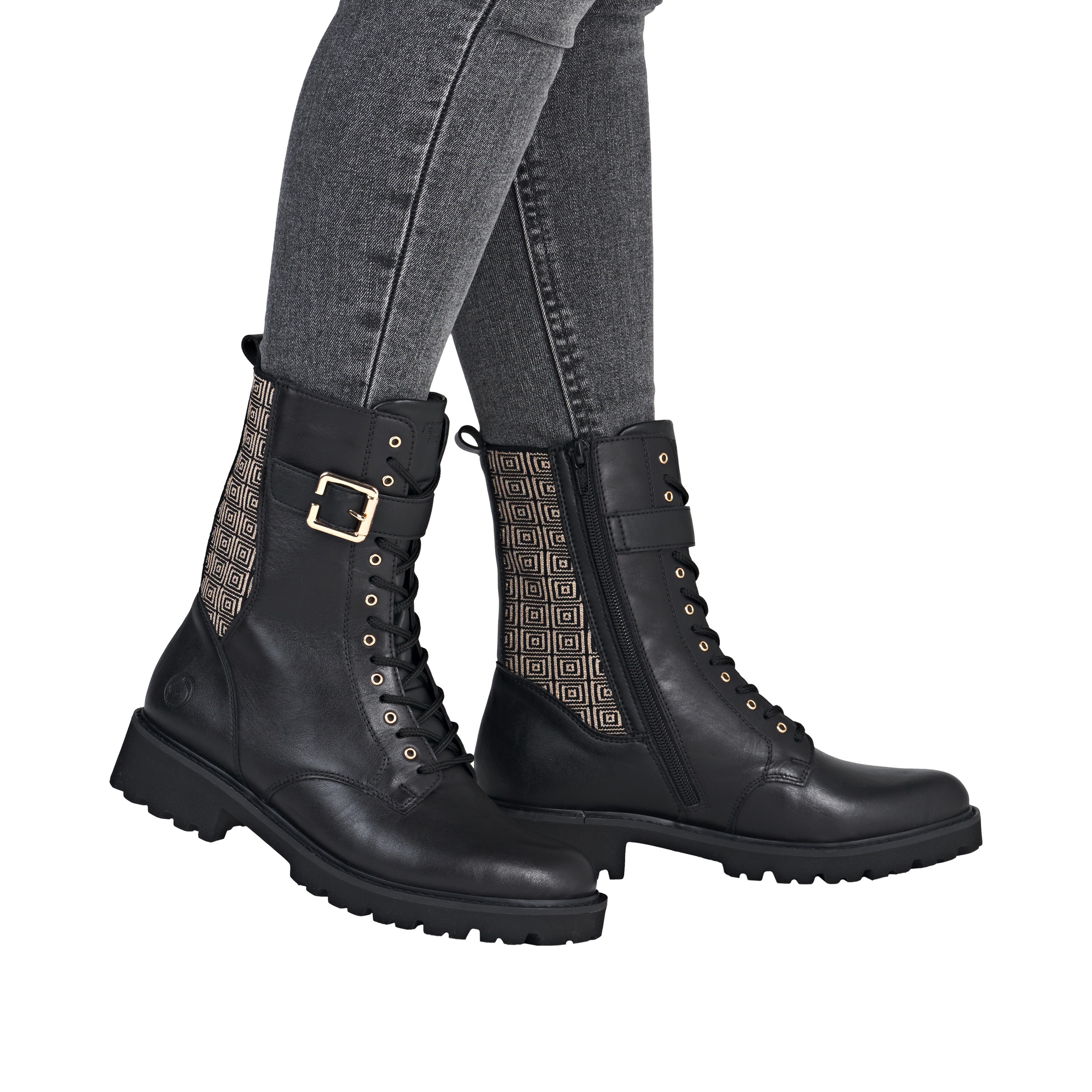 Remonte Schnürstiefelette, Schnürboots, Profilsohle, Blockabsatz, mit Innenreißverschluss