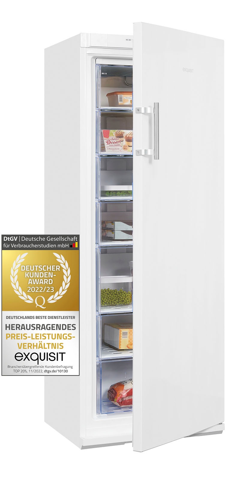 exquisit Gefrierschrank »GS27-H-280E weiss«, 163 cm hoch, 60 cm breit, Türanschlag wechselbar