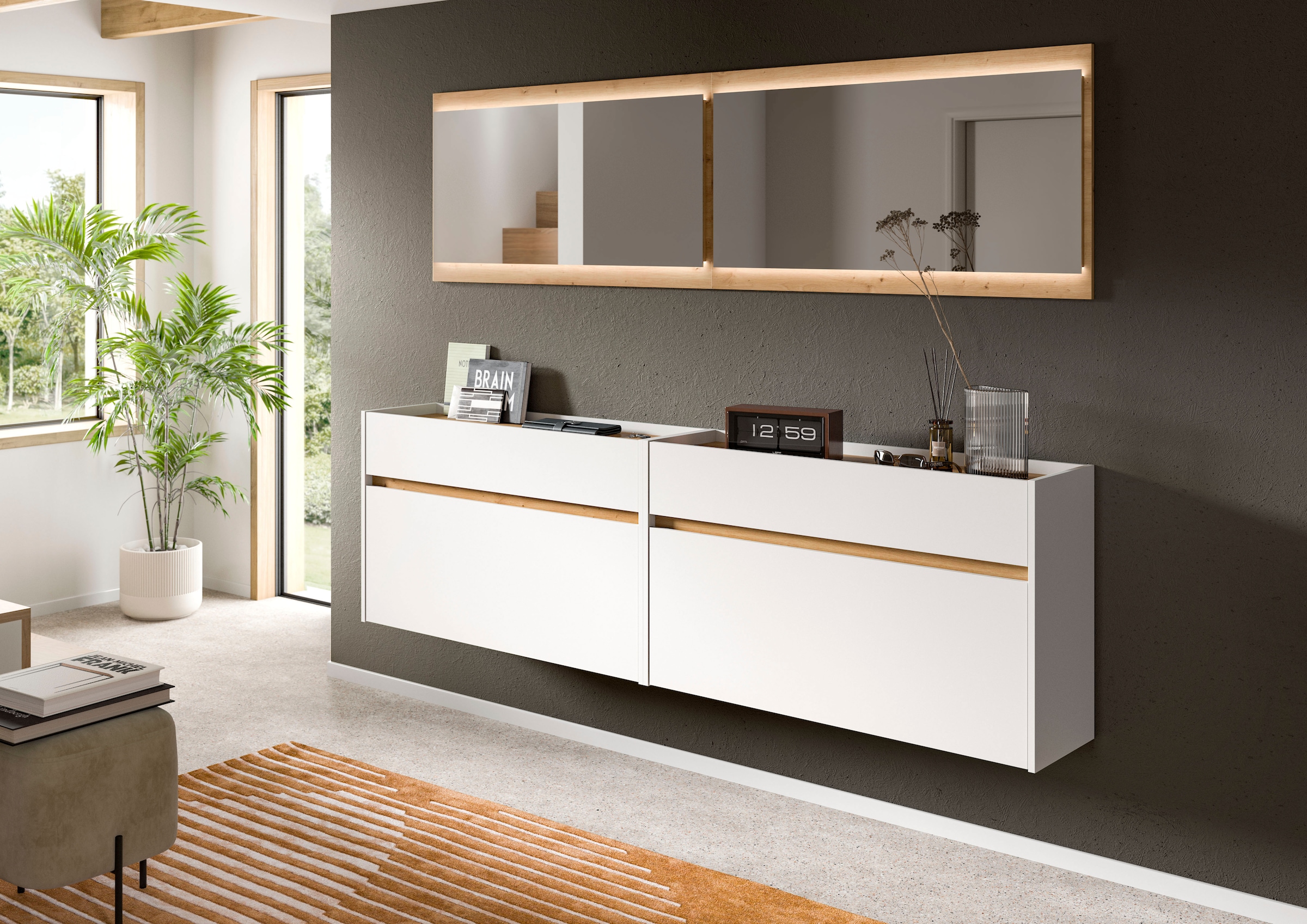 INOSIGN Garderoben-Set »EVRID, 4-teilig, Breite 220 cm, inkl. Beleuchtung« günstig online kaufen