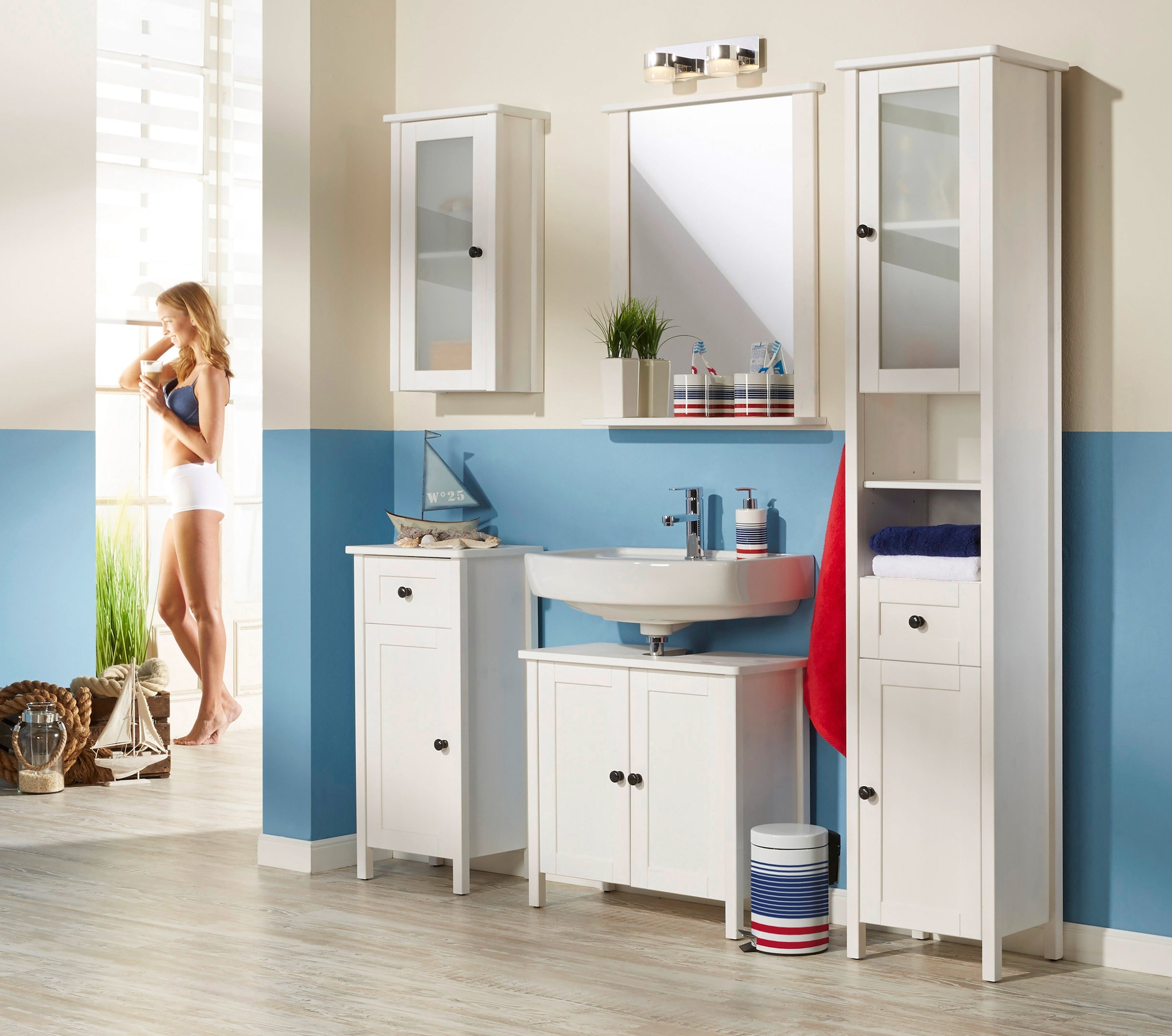 welltime Waschbeckenunterschrank »Sylt«, Badmöbel im 64 kaufen Online-Shop Massivholz cm, Landhaus-Stil, im aus Breite