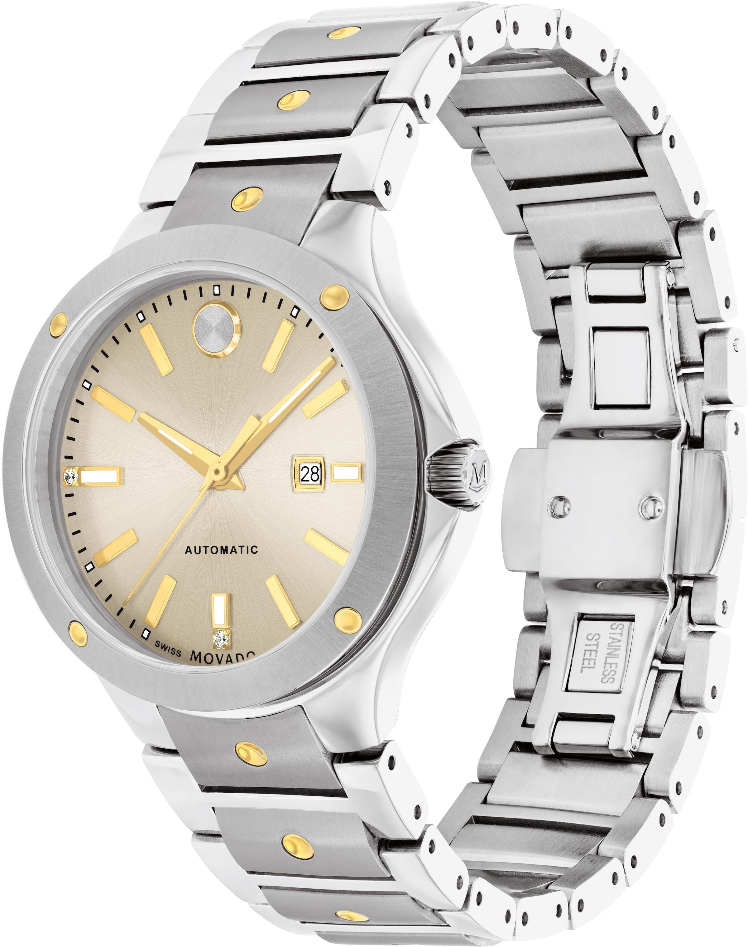 MOVADO Automatikuhr »SE Automatic, 0607682«, Armbanduhr, Damenuhr, mechanische Uhr, Swiss Made, Diamant-Steine