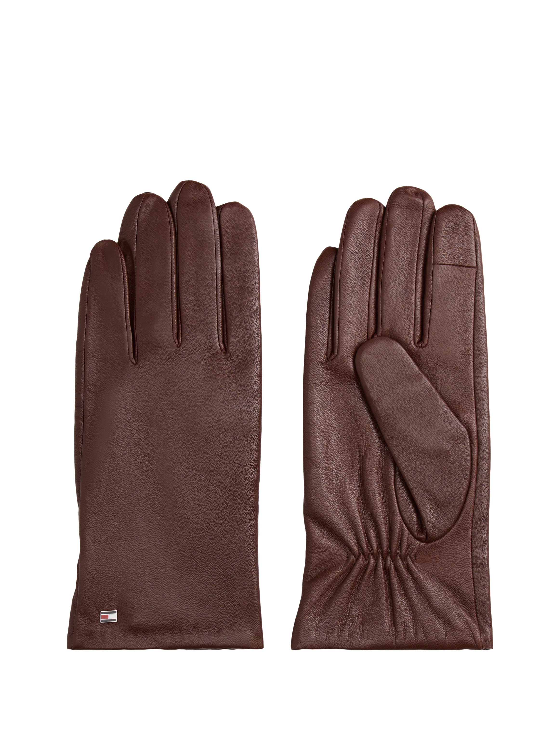 TOMMY HILFIGER Lederhandschuhe »ESSENTIAL FLAG LEATHER GLOVES« mit Flagge Coffee Bean