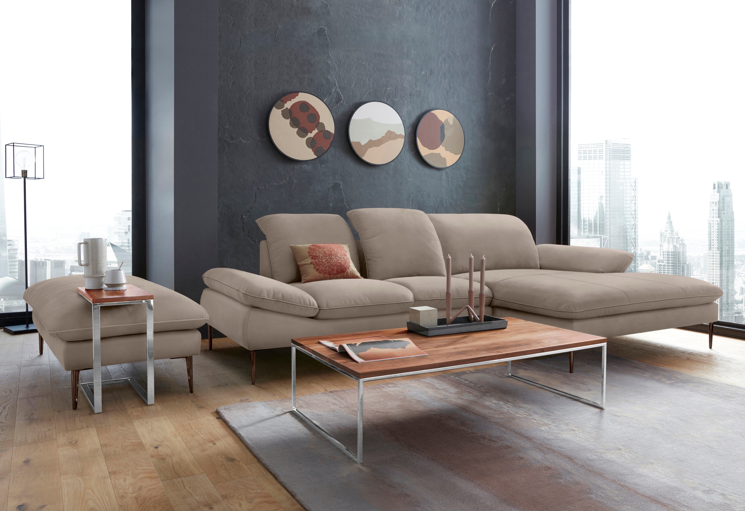 W.SCHILLIG Ecksofa »enjoy&MORE, Designsofa, bequem, zeitlos und elegant, L-Form«, Sitztiefenverstellung, Füße bronze pulverbeschichtet, Breite 310 cm