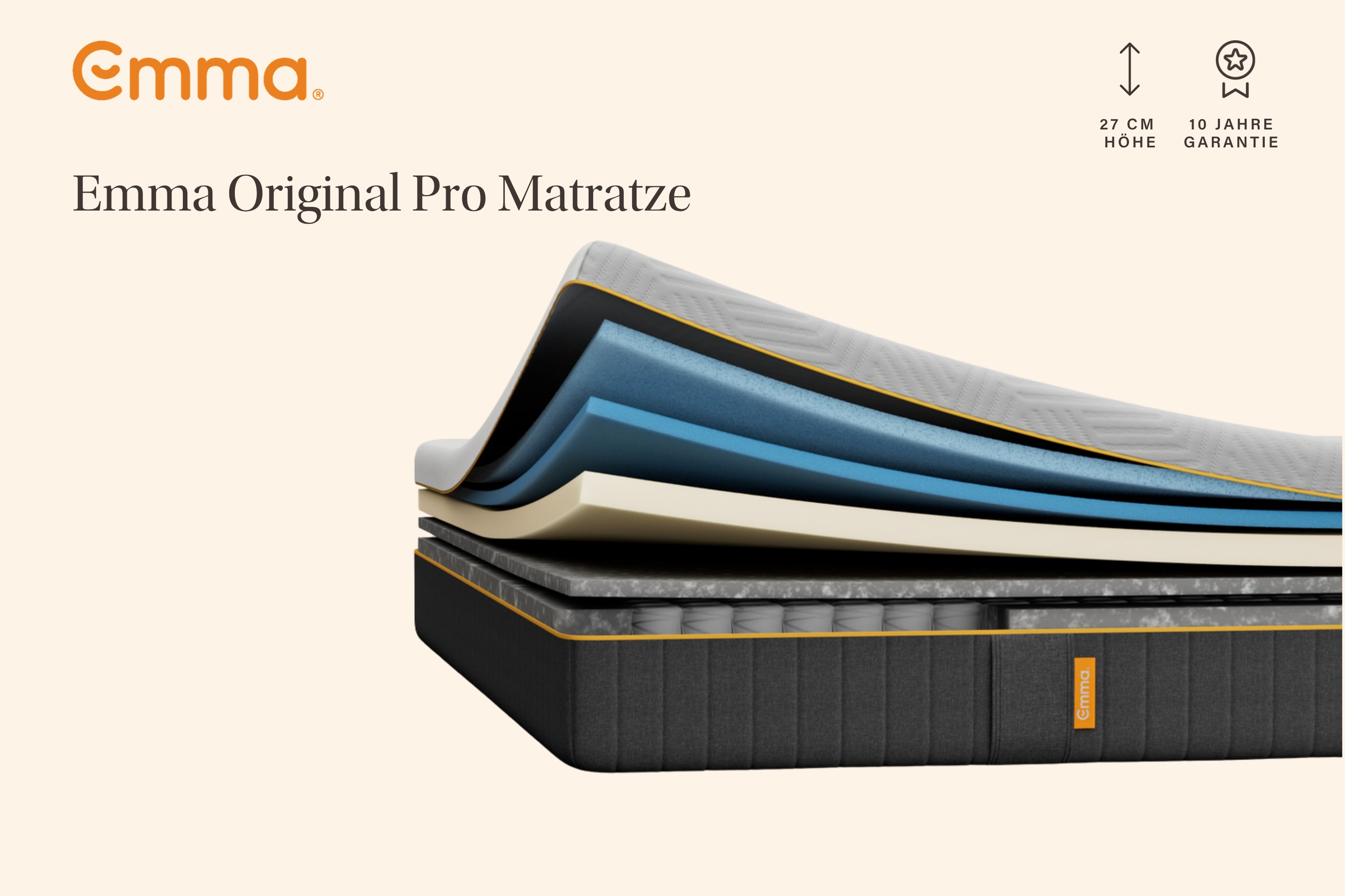 Emma Hybridmatratze »Emma Original Pro Matratze« 27 cm hoch 1 Stk. tlg. 7-Zonen-Komfort, MemoryAdapt-Schaum, Randschutz, waschbarer Bezug