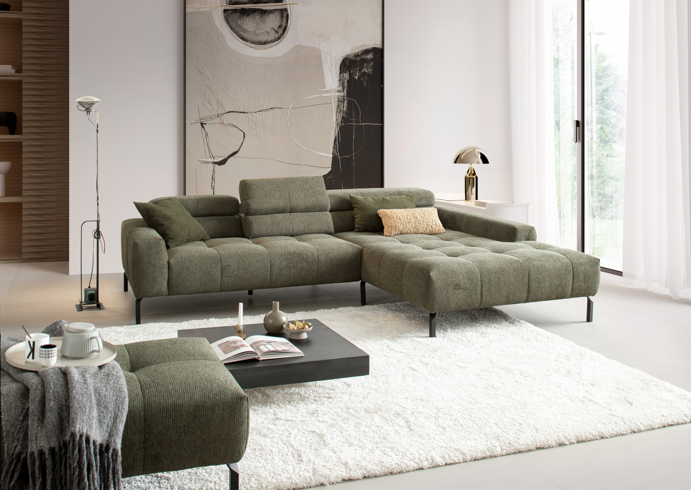 Home affaire Ecksofa »Claya Move, L-Form, Kopf- & Rückenverstellung, Breite 293 cm« Moderne Steppung, weicher Polsteraufbau & saugroboterfreundliche Höhe