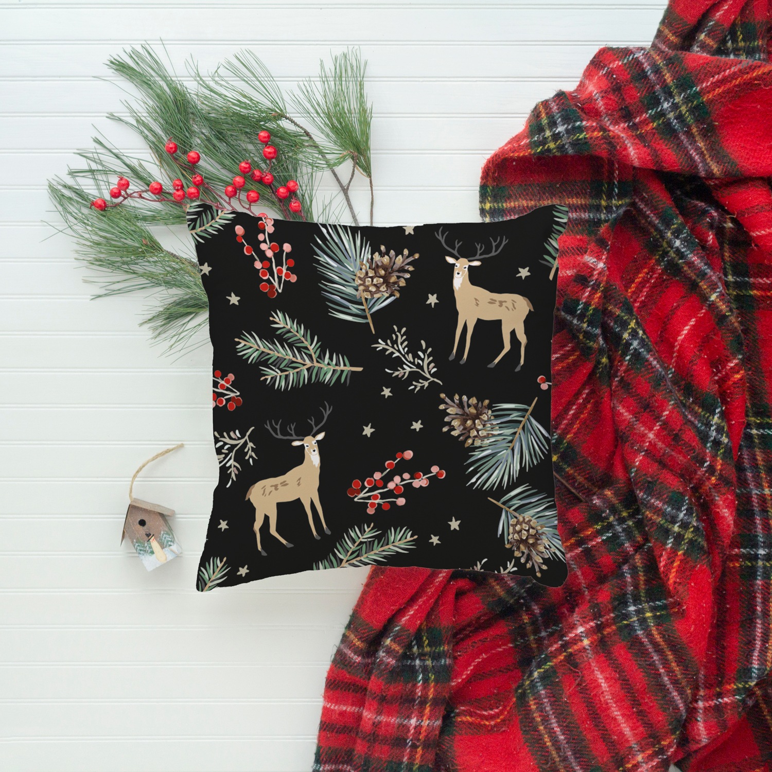queence Dekokissen »Rudolf«, Kissenhülle,Rentier,Weihnachten,Schwarz,Winter günstig online kaufen