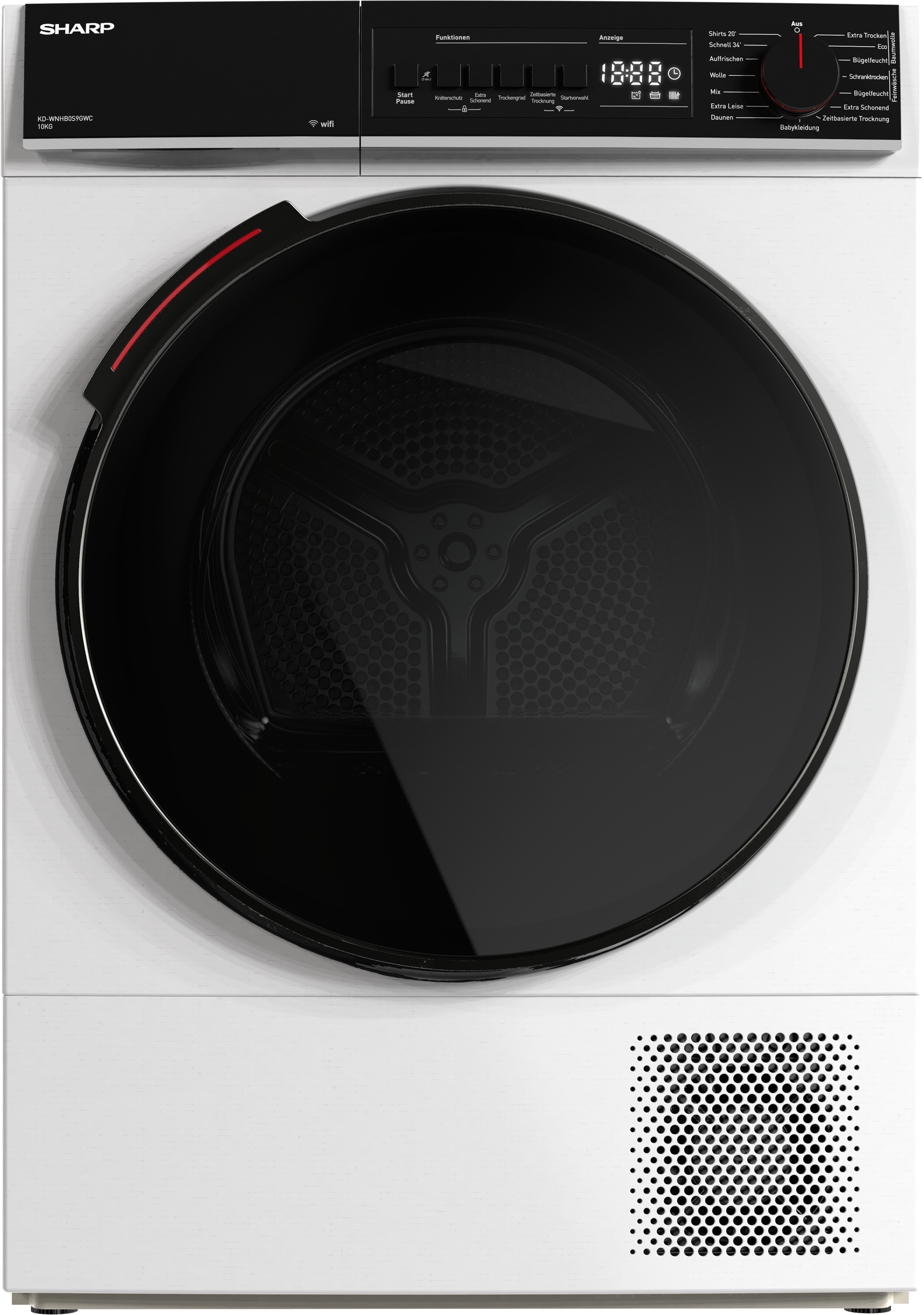 SHARP Wärmepumpentrockner »KD-WNHB0S9GWC-DE« Mid class 10kg / +WIFI / EEK C / 2 Tasten / XXL-Tür voll-schwarz / Weiß weiß 15 Trockenprogramme inkl....