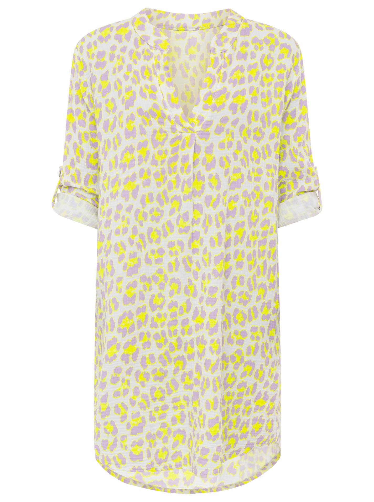 Zwillingsherz Blusentop »"Rom"« Turn-Up Ärmel, V-Neck. Leo-Muster, Musselin