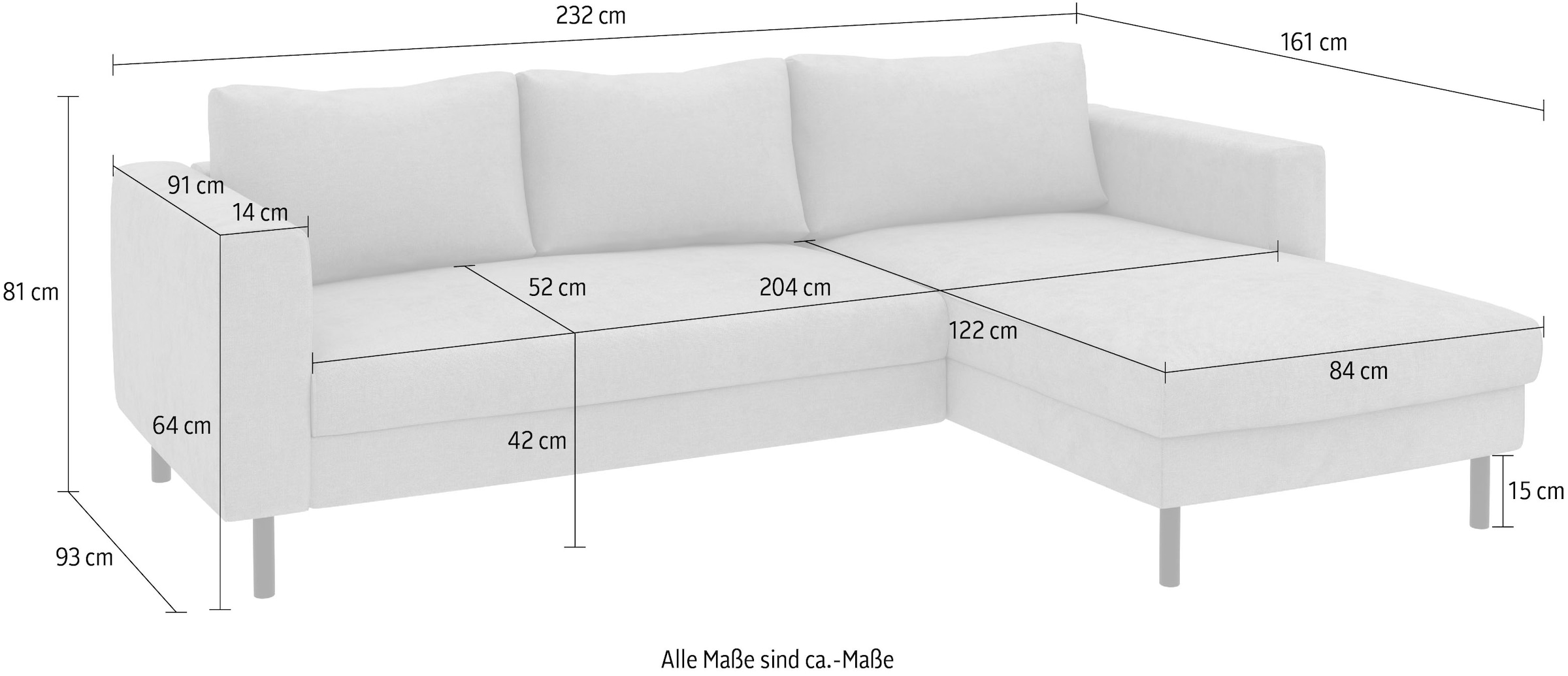 TRENDMANUFAKTUR Ecksofa »Amazing II, wahlw. mit Schlaffunktion & Bettkasten, Fuß schwarz« Recamiere beidseitig montierbar, L-Form,in Cord o. Struktur, B: 232 cm