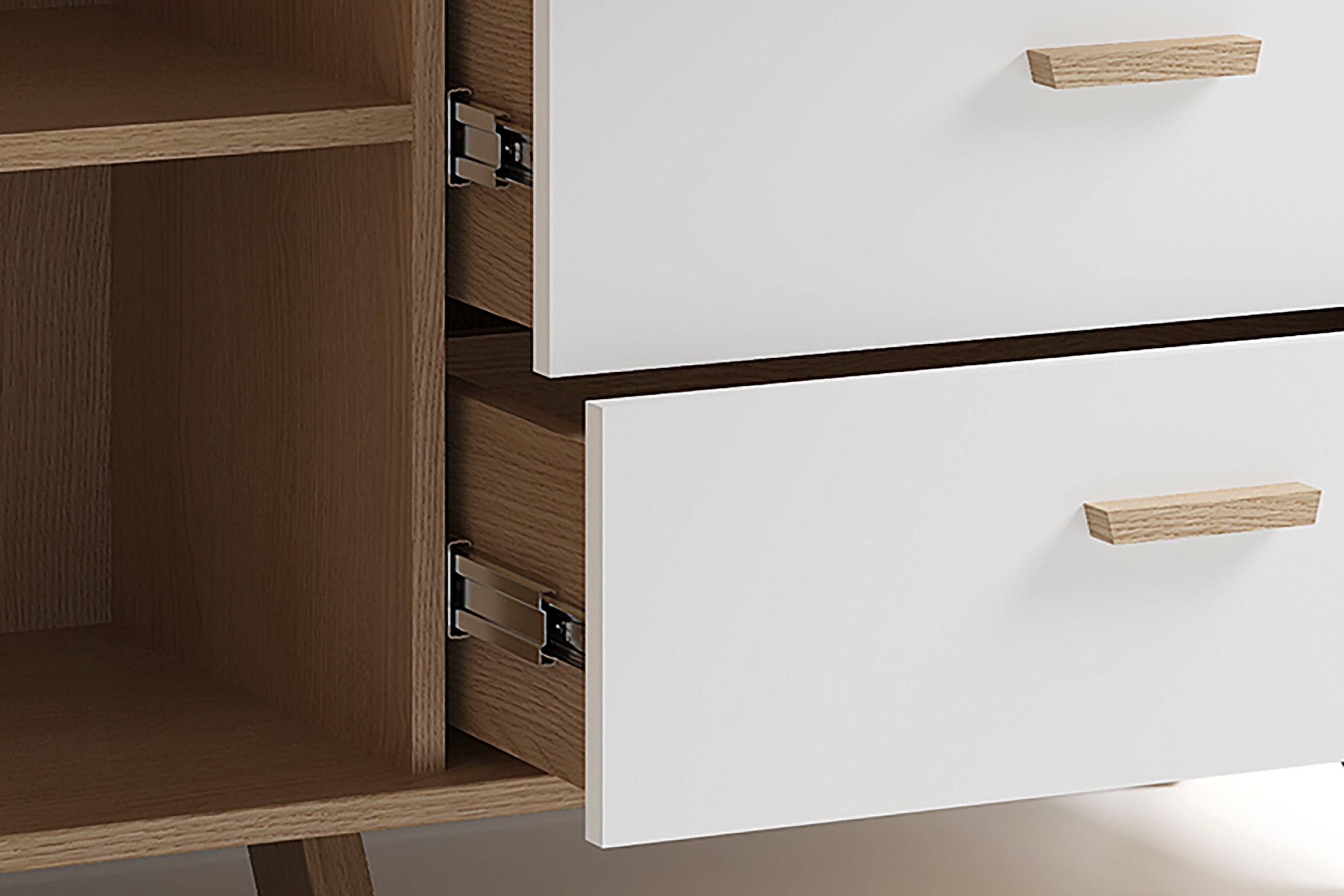 byLIVING Highboard »Bastian« 1 Stk. tlg. mit massiven Holzfüßen und Griffen, natürlicher Eichenlook, 120cm