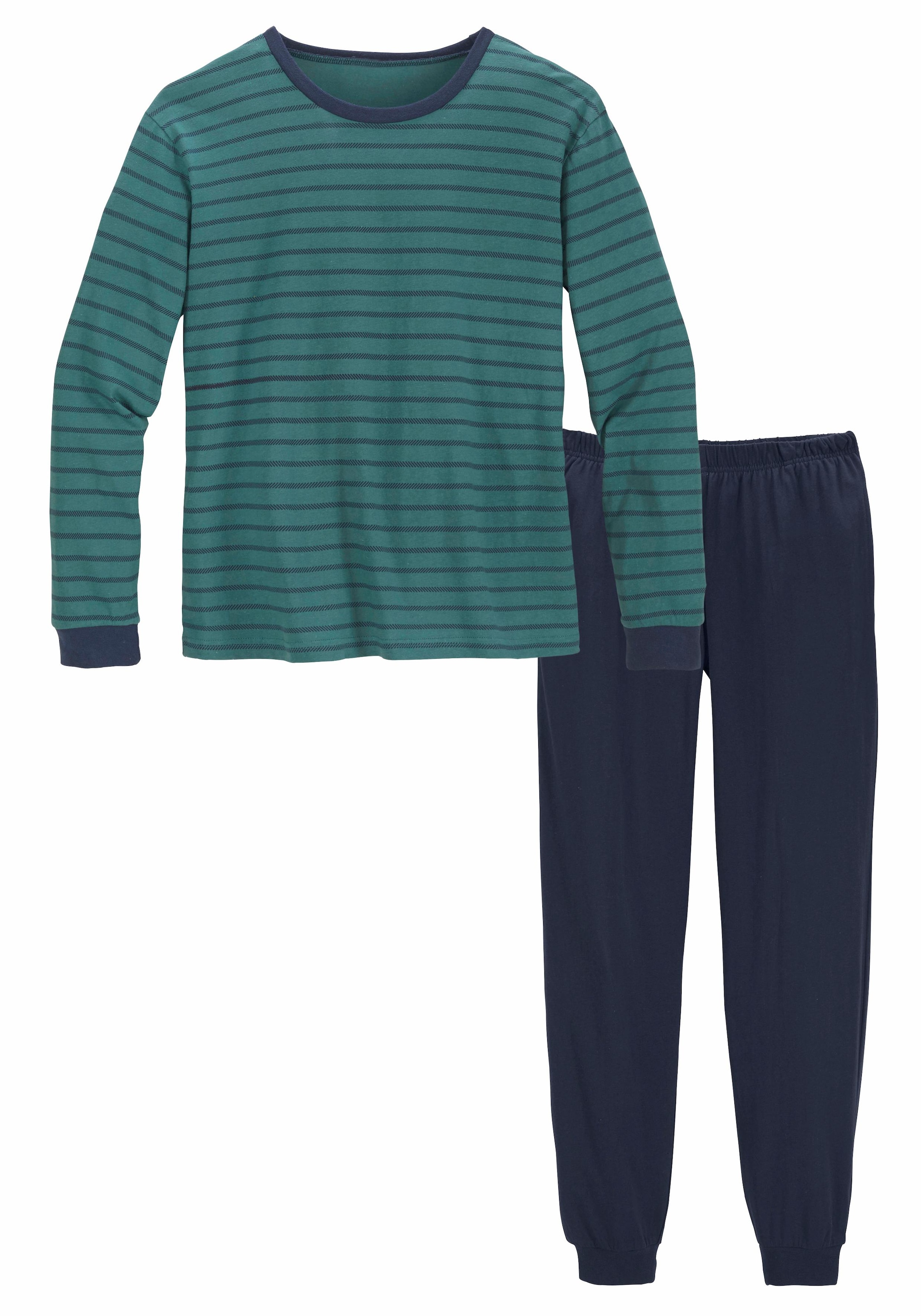 le jogger® Pyjama, (2 tlg., 1 Stück), mit zweifarbig gestreiftem Oberteil
